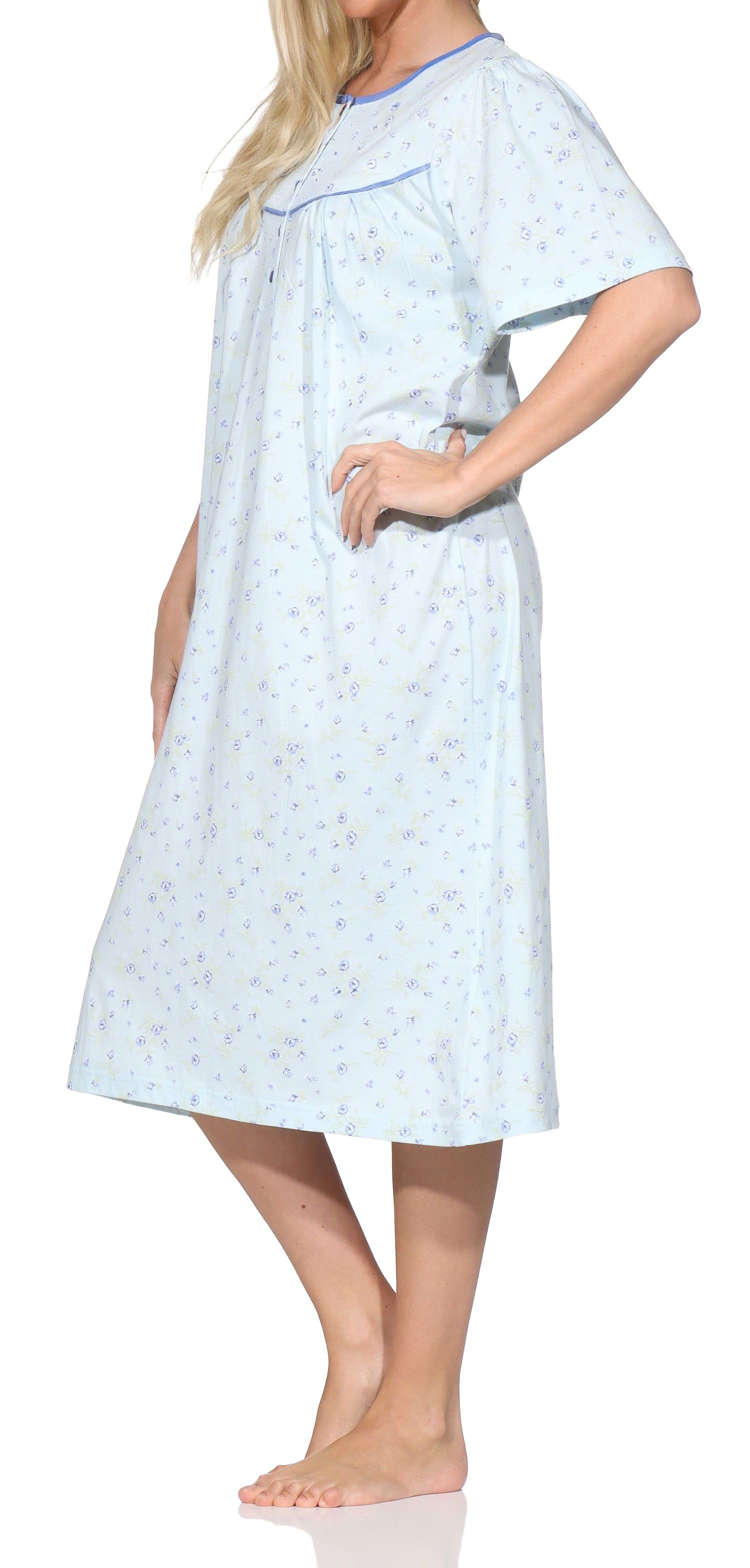 Normann Damen Nachthemd kurzarm – Romantisches Floral-Design mit Knopfleiste am Hals Normann Damen Nachthemd kurzarm – Romantisches Floral-Design mit Knopfleiste am Hals