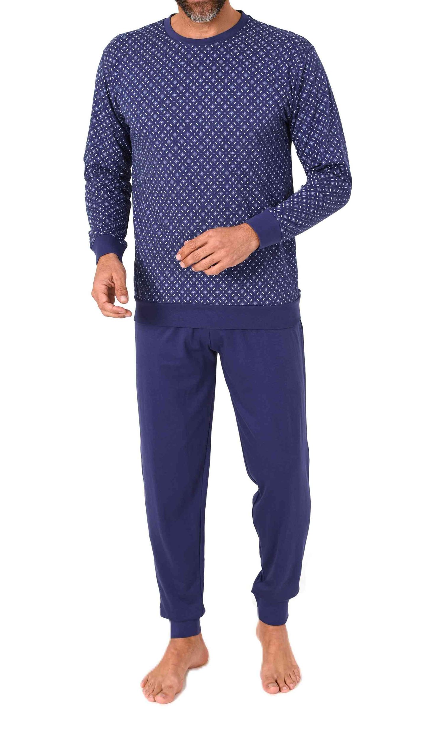Normann Herren Schlafanzug langarm mit Bündchen Pyjama in eleganter Minimimal-Print-Optik Normann Herren Schlafanzug langarm mit Bündchen Pyjama in eleganter Minimimal-Print-Optik
