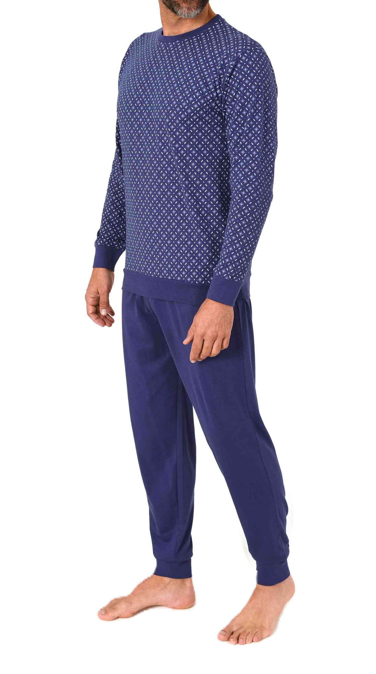 Normann Herren Schlafanzug langarm mit Bündchen Pyjama in eleganter Minimimal-Print-Optik Normann Herren Schlafanzug langarm mit Bündchen Pyjama in eleganter Minimimal-Print-Optik