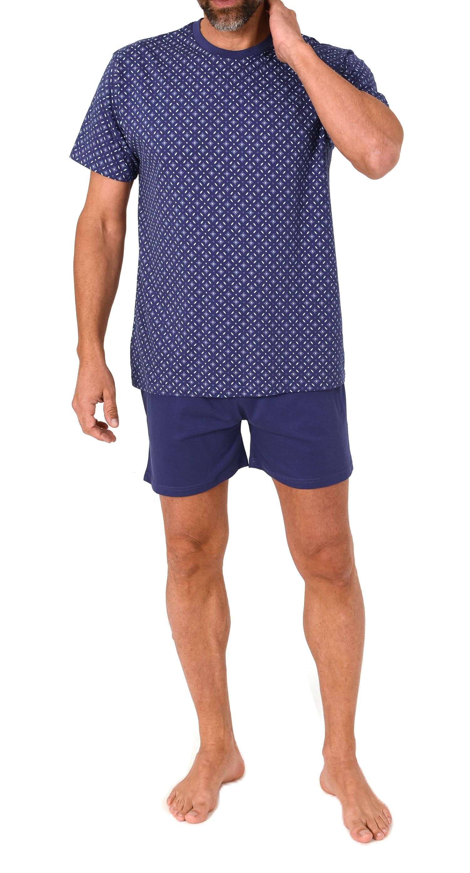 Normann Herren kurzarm Schlafanzug Shorty Pyjama in eleganter Minimimal-Print-Optik