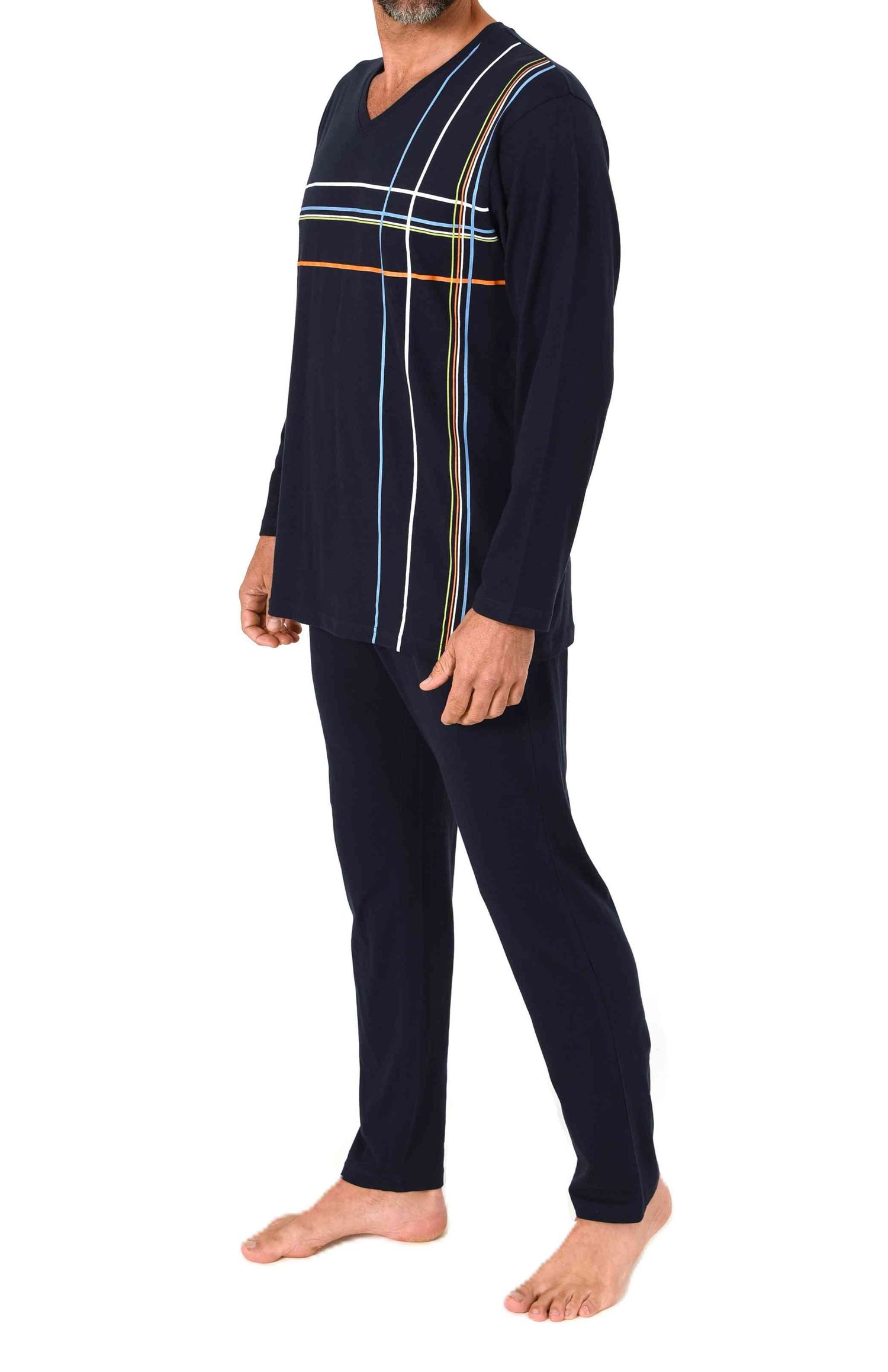 Normann Herren langarm Schlafanzug Pyjama mit Frontprint in klassisch eleganter Optik Normann Herren langarm Schlafanzug Pyjama mit Frontprint in klassisch eleganter Optik