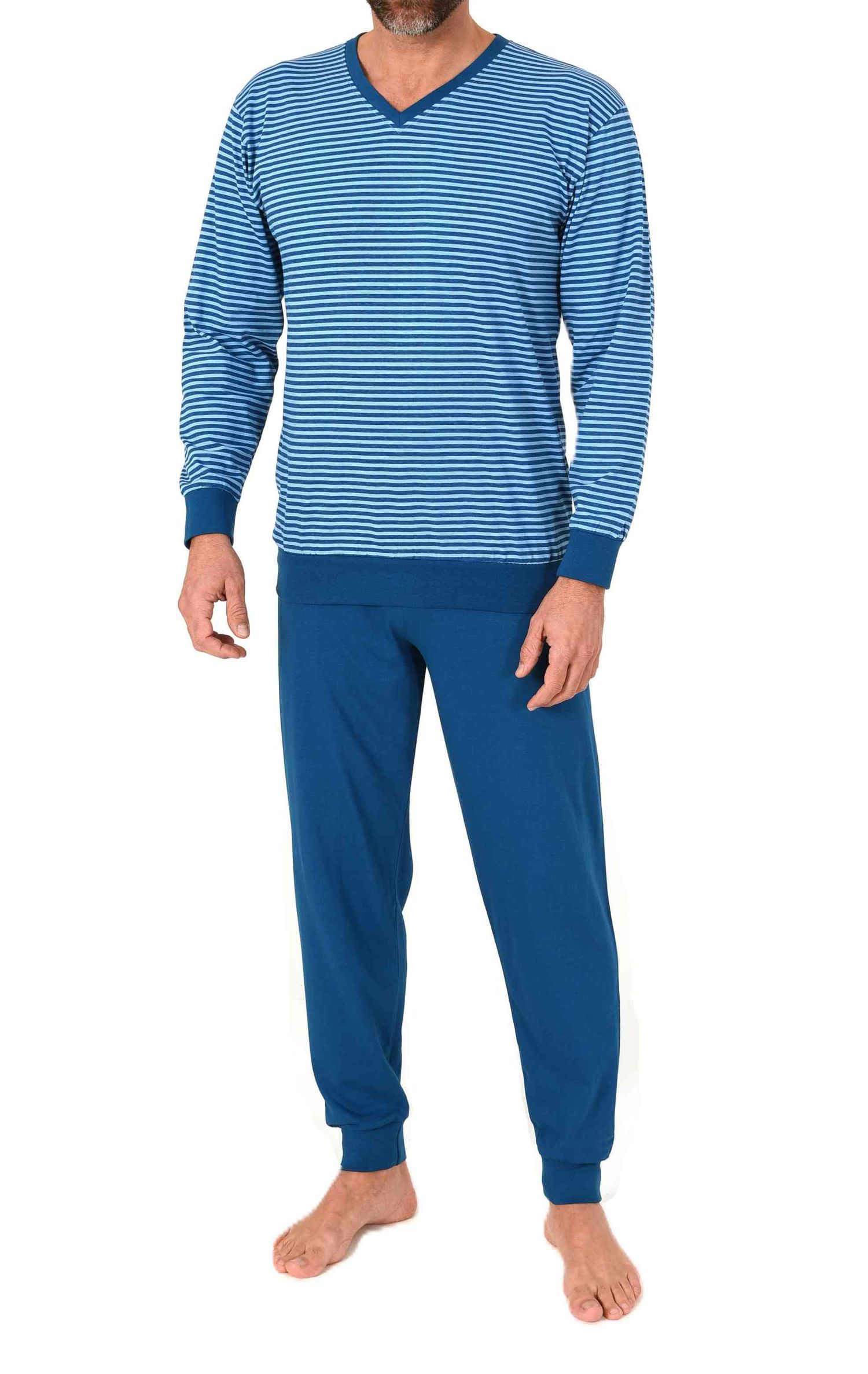 Normann Herren langarm Schlafanzug mit Bündchen – Pyjama in edler Streifenoptik Normann Herren langarm Schlafanzug mit Bündchen – Pyjama in edler Streifenoptik