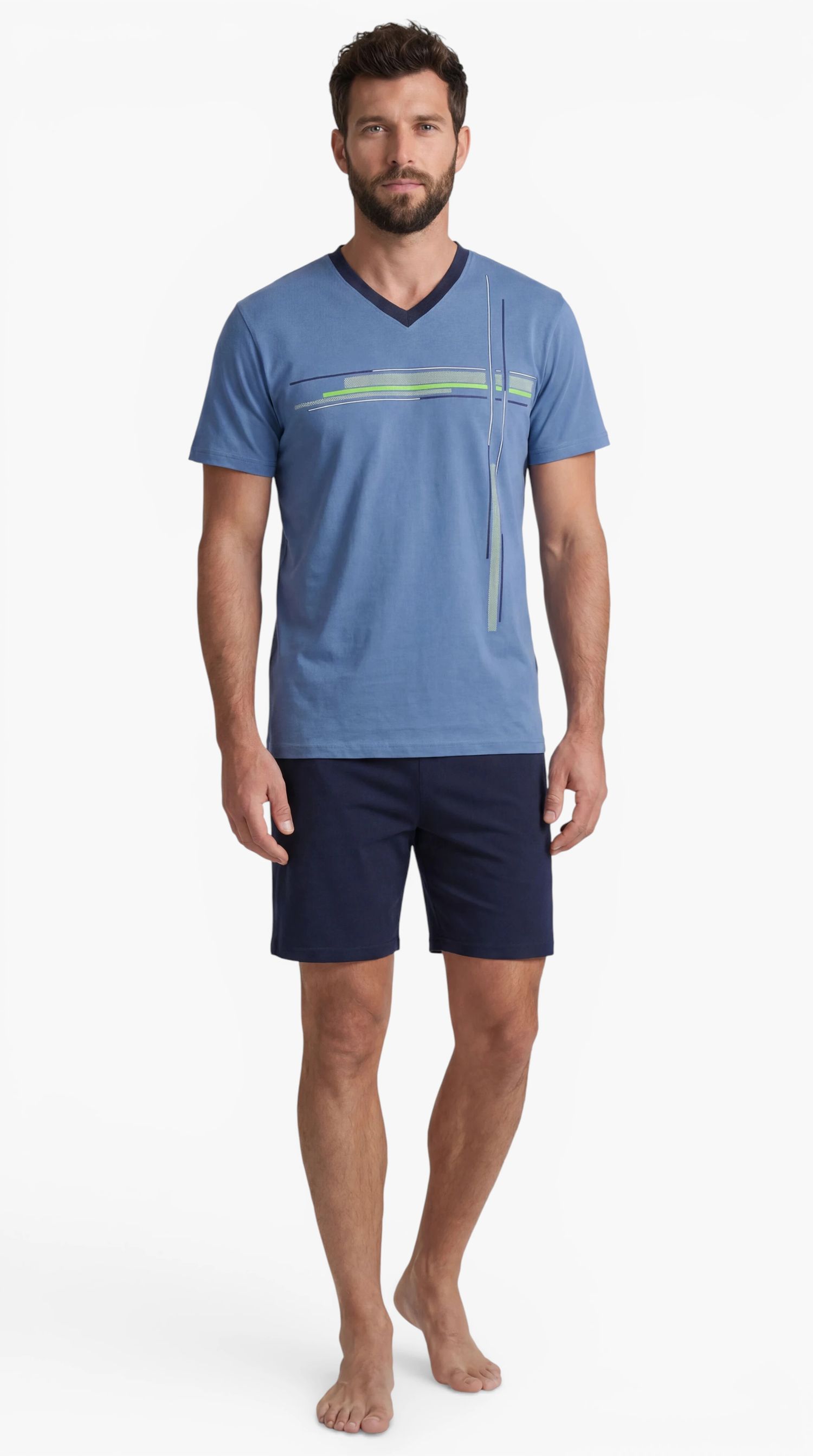 Normann Herren Schlafanzug Triset (3-er Set): lange Hose + kurze Hose + kurzarm Oberteil Normann Herren Schlafanzug Triset (3-er Set): lange Hose + kurze Hose + kurzarm Oberteil
