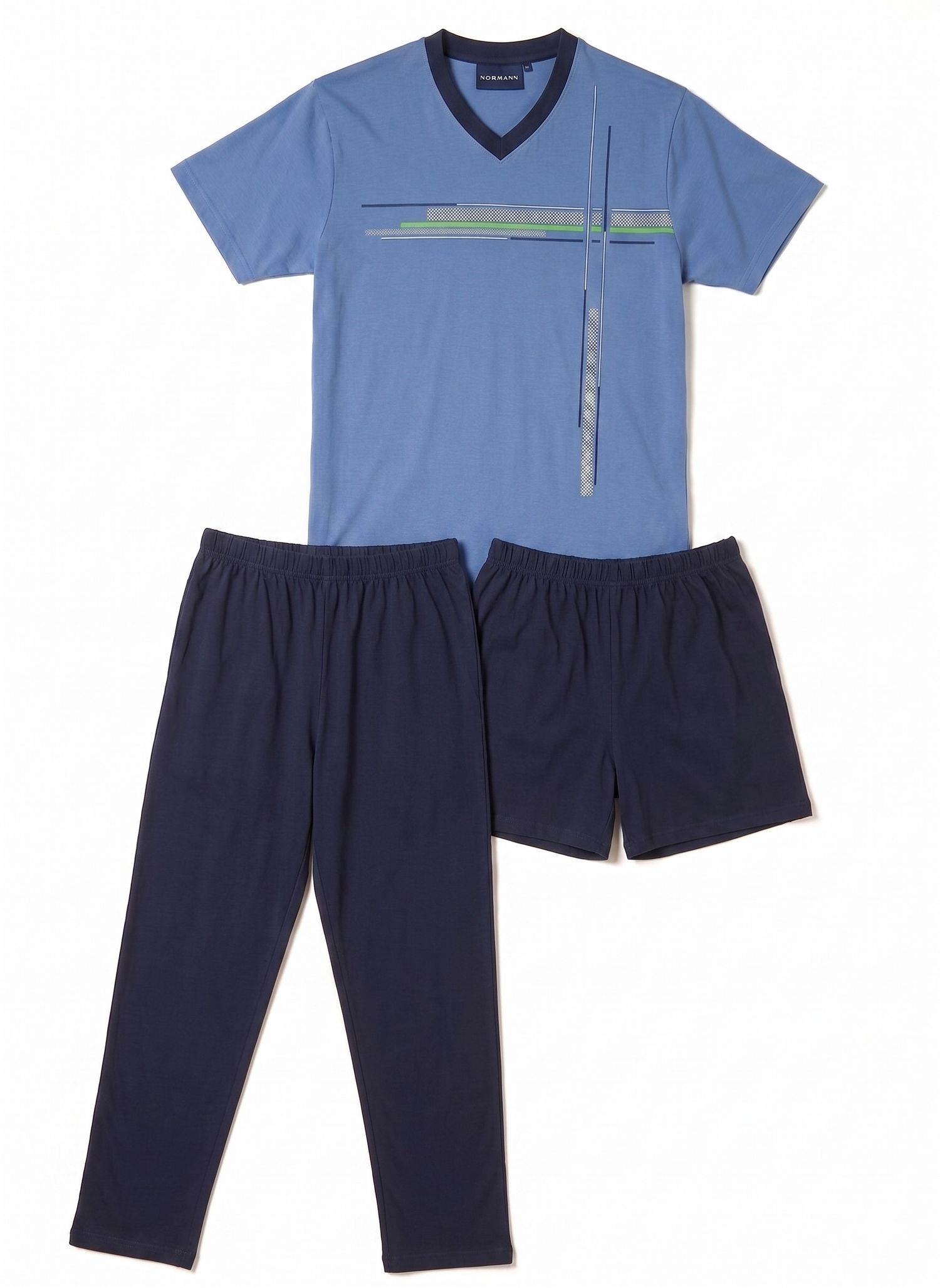 Normann Herren Schlafanzug Triset (3-er Set): lange Hose + kurze Hose + kurzarm Oberteil Normann Herren Schlafanzug Triset (3-er Set): lange Hose + kurze Hose + kurzarm Oberteil