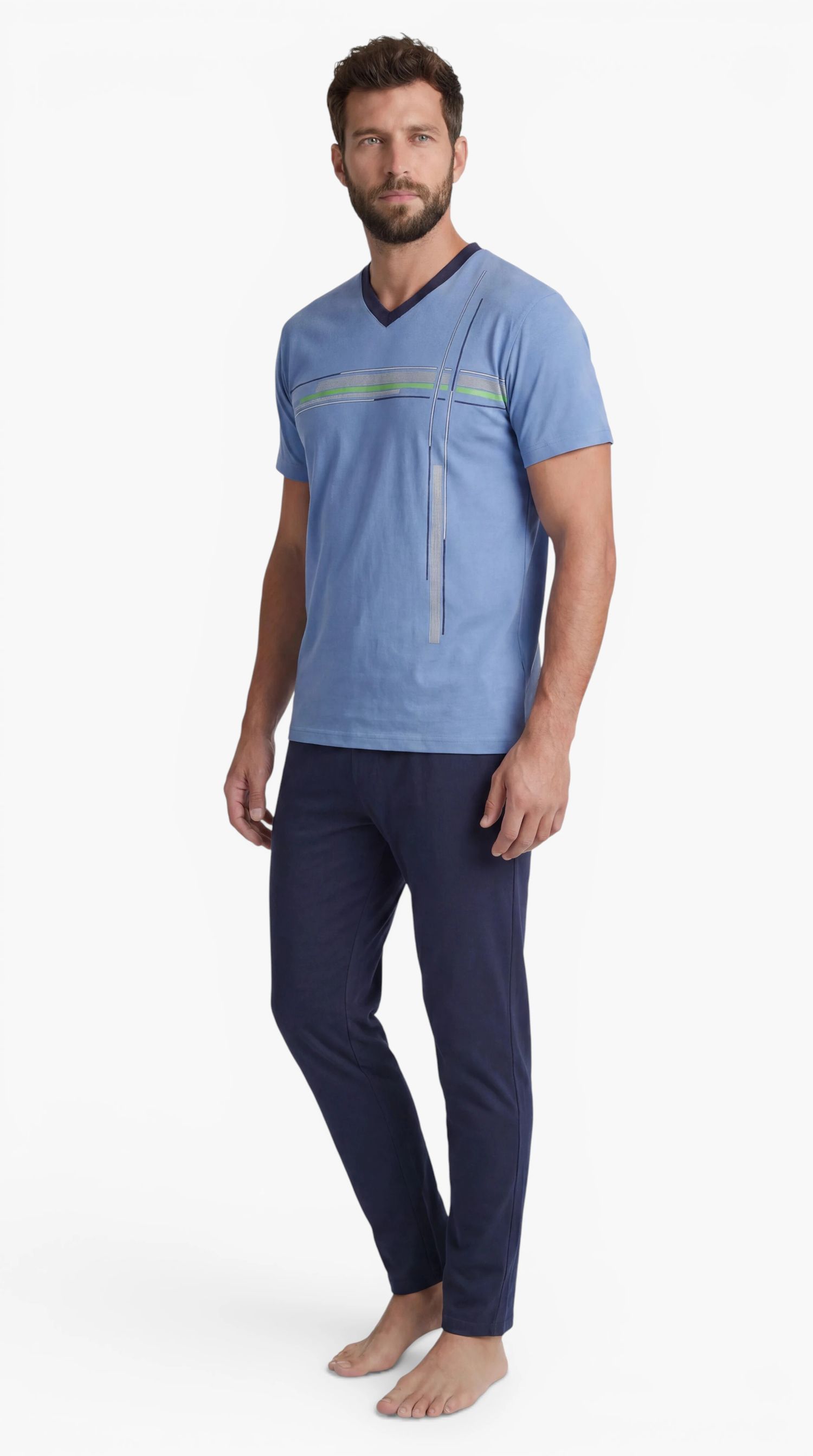 Normann Herren Schlafanzug Triset (3-er Set): lange Hose + kurze Hose + kurzarm Oberteil Normann Herren Schlafanzug Triset (3-er Set): lange Hose + kurze Hose + kurzarm Oberteil