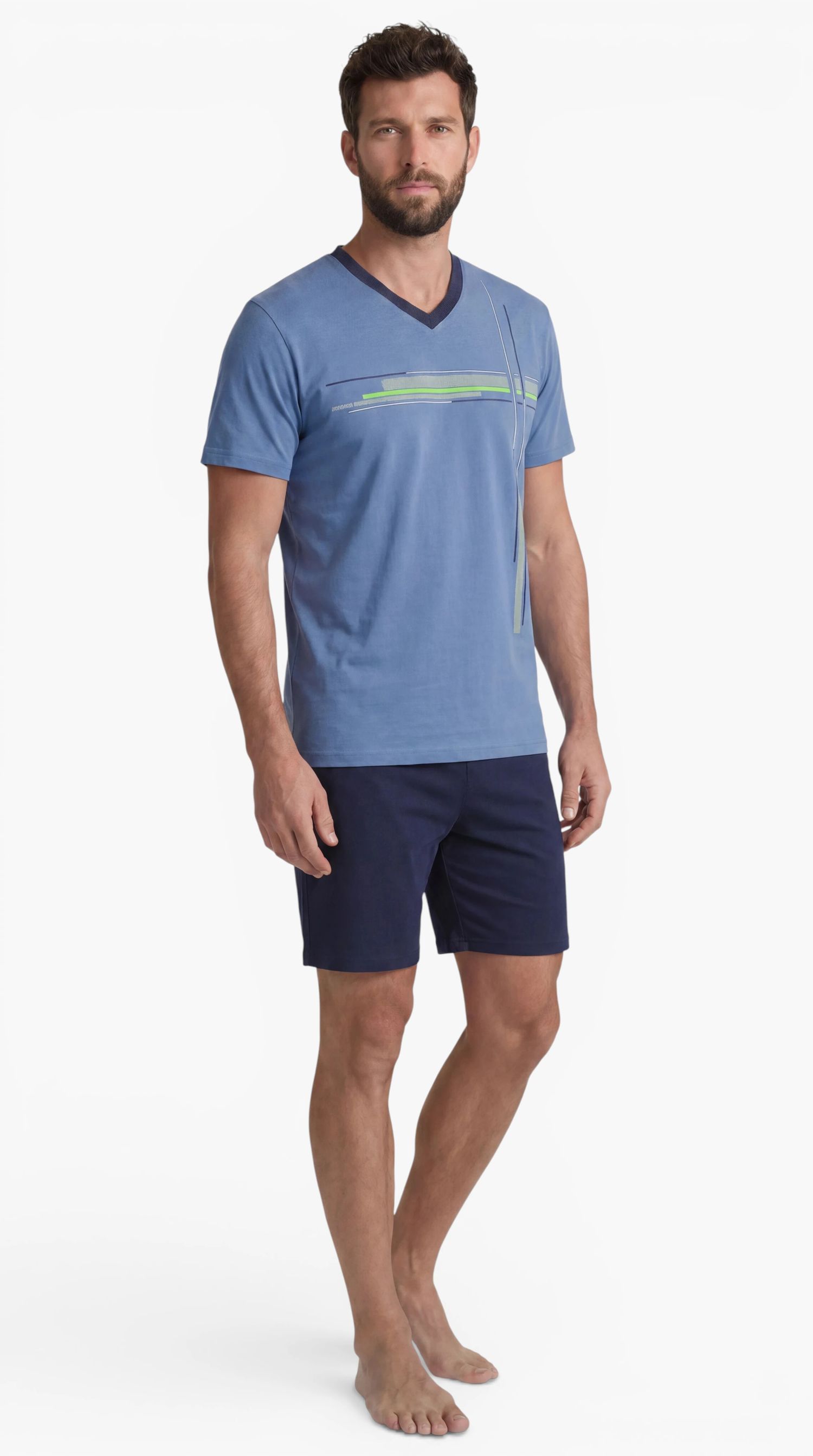 Normann Herren Schlafanzug Triset (3-er Set): lange Hose + kurze Hose + kurzarm Oberteil