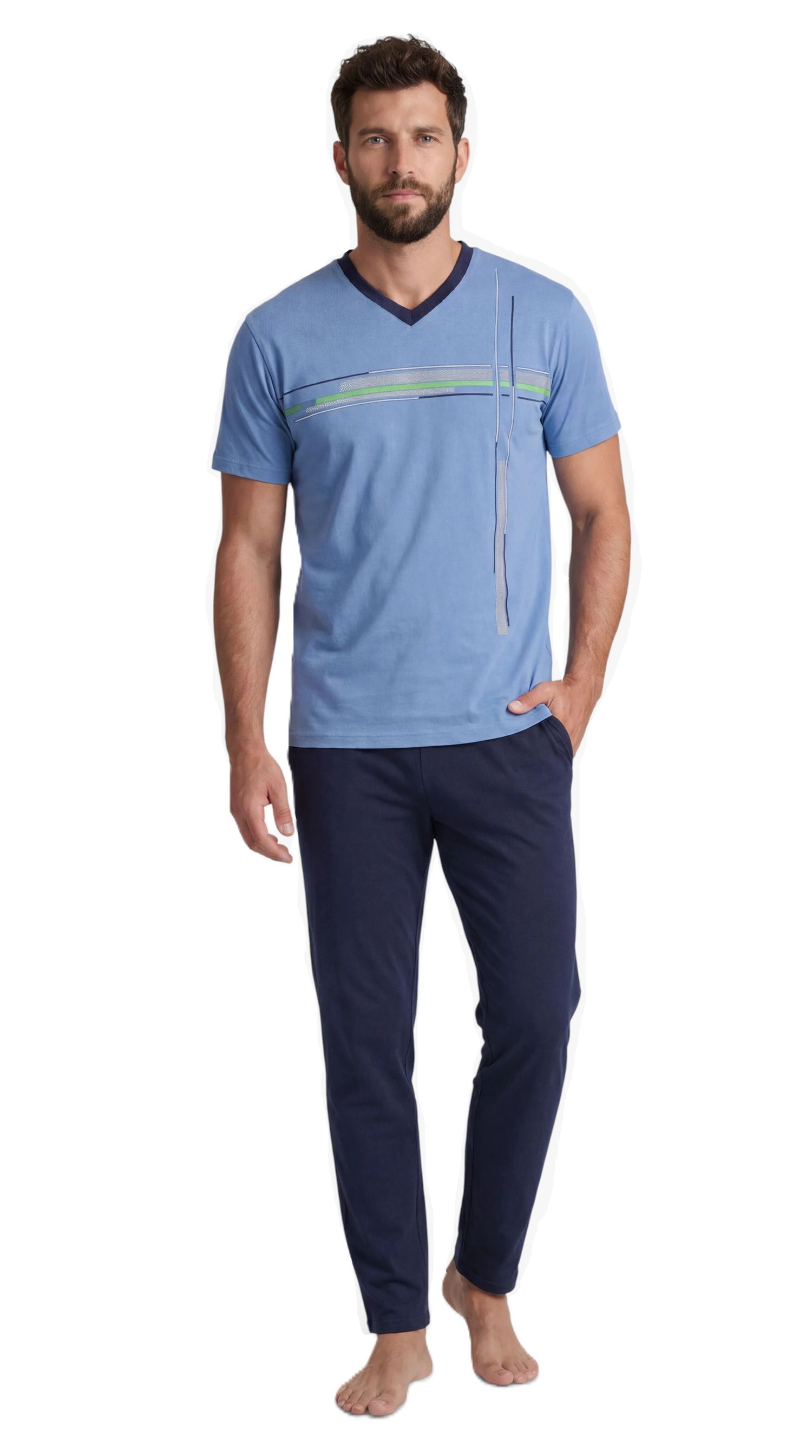 Normann Herren Schlafanzug Triset (3-er Set): lange Hose + kurze Hose + kurzarm Oberteil