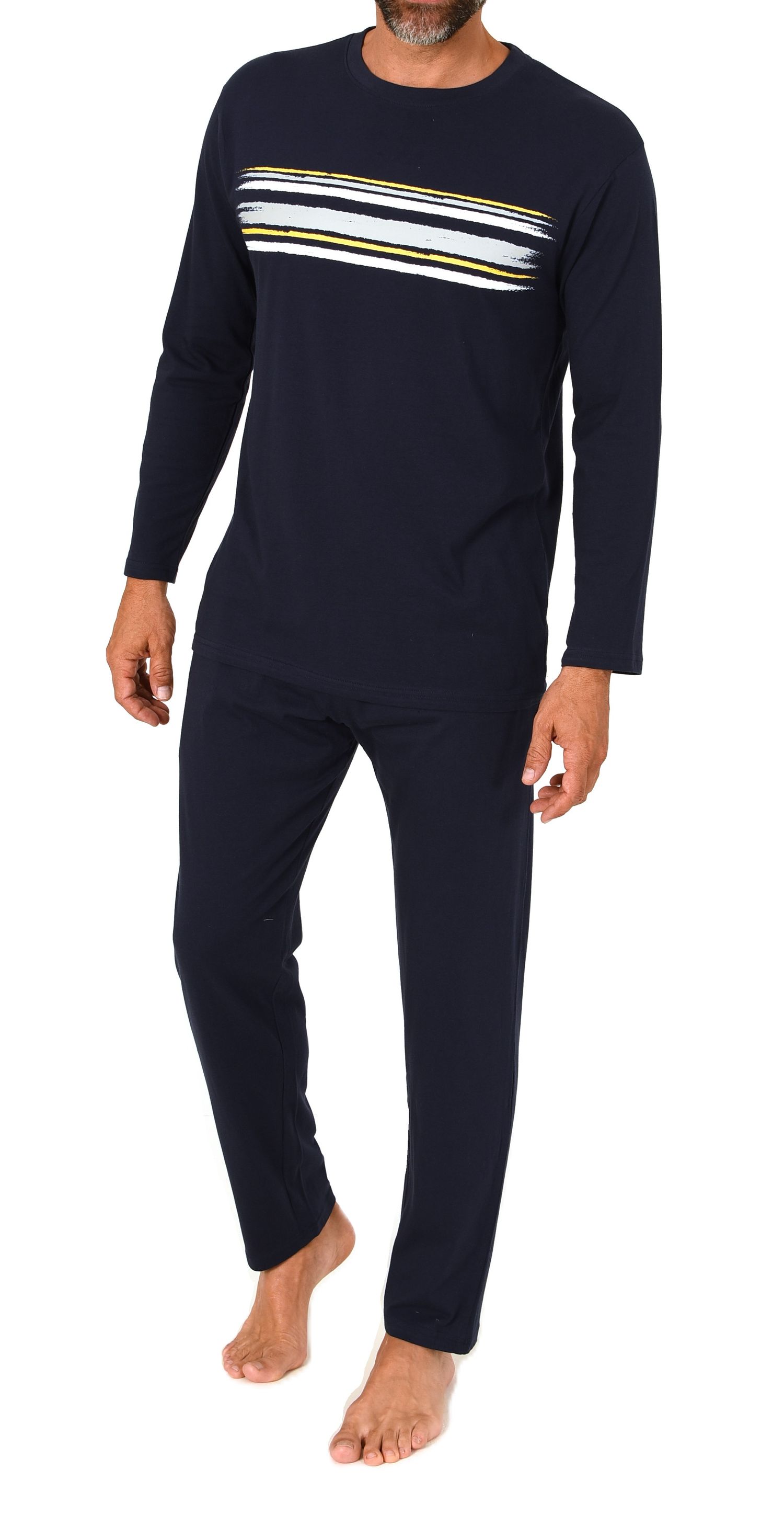 Normann Herren Schlafanzug langarm Pyjama mit Frontprint- auch in Übergröße