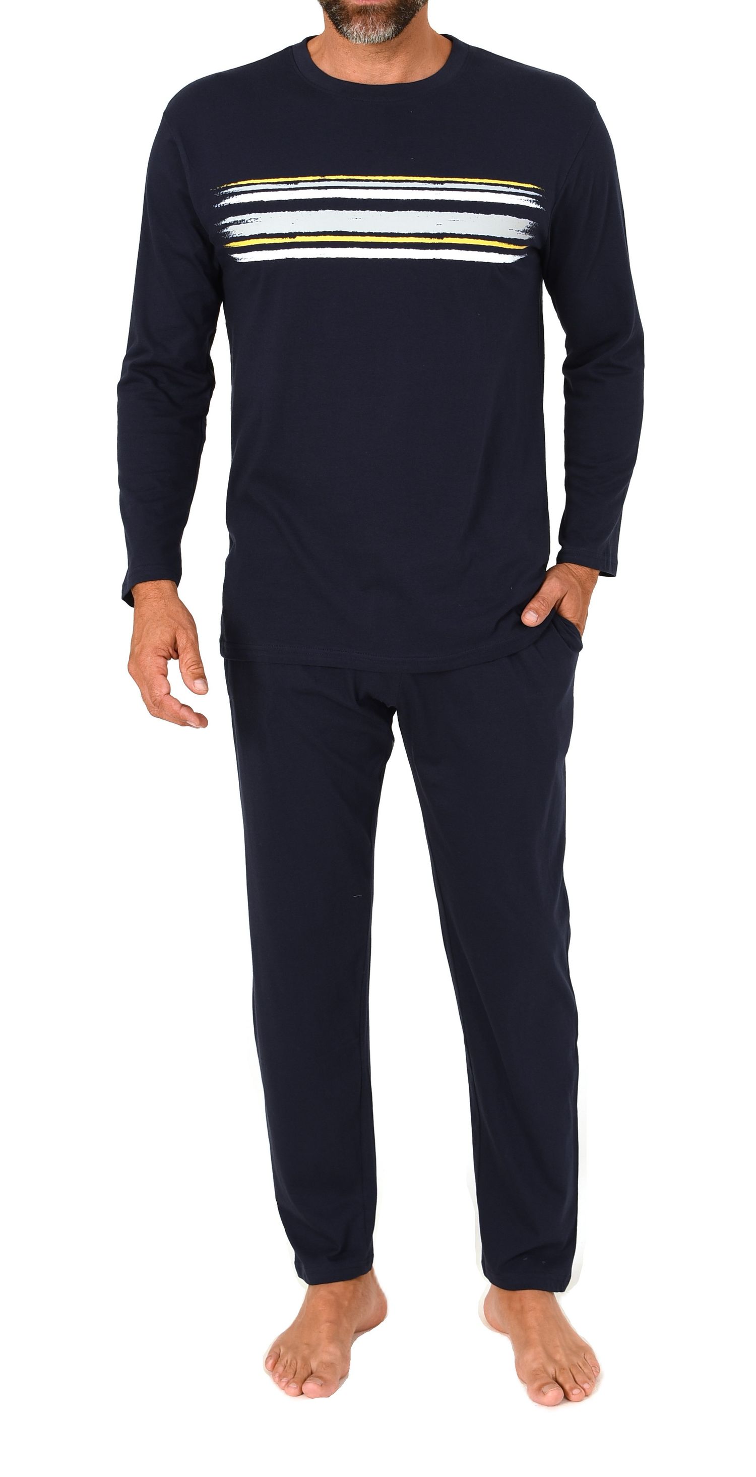 Normann Herren Schlafanzug langarm Pyjama mit Frontprint- auch in Übergröße