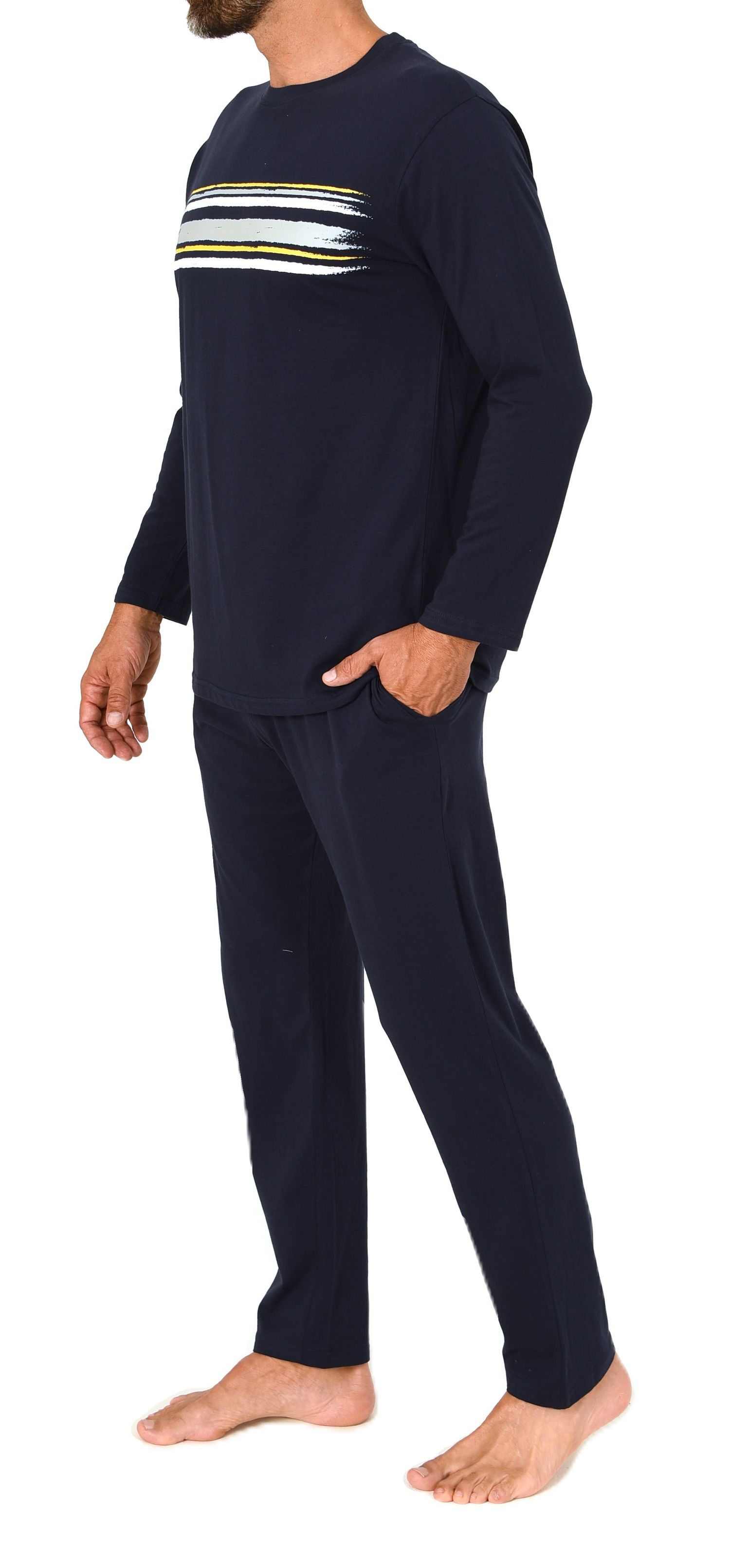 Normann Herren Schlafanzug langarm Pyjama mit Frontprint- auch in Übergröße
