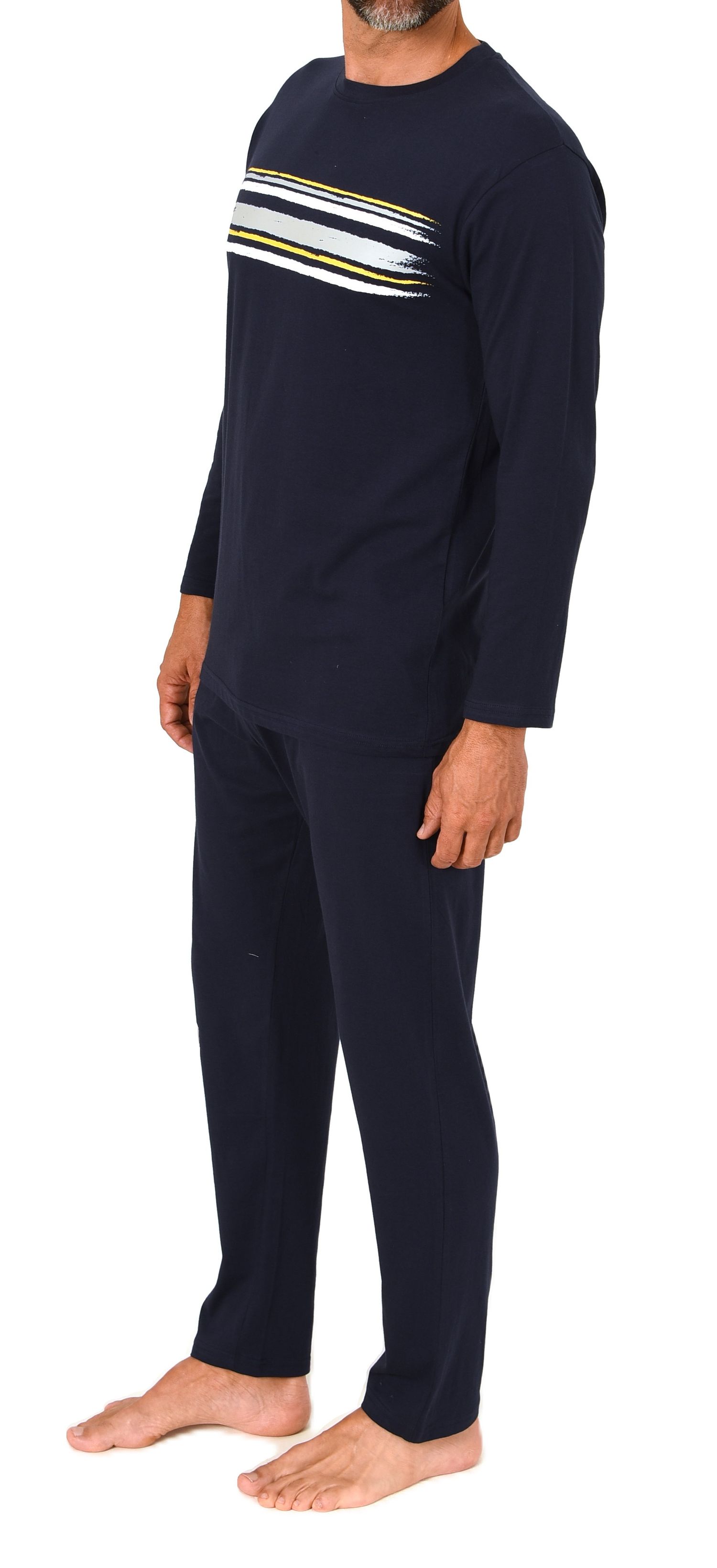 Normann Herren Schlafanzug langarm Pyjama mit Frontprint- auch in Übergröße