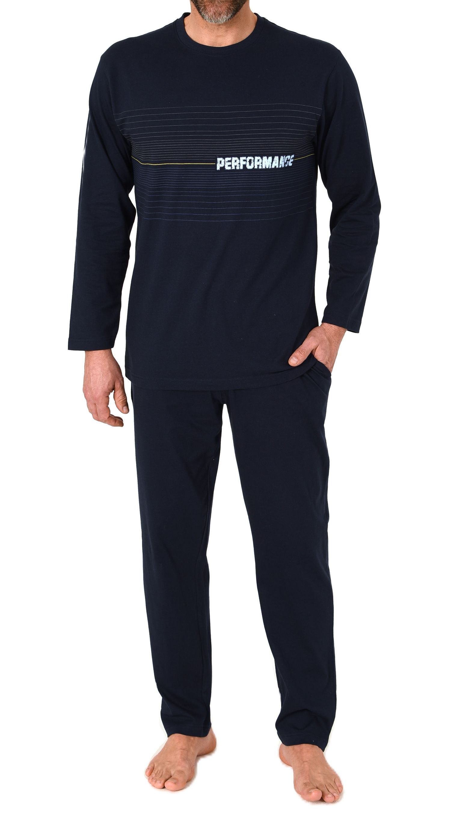 Normann Herren Schlafanzug lang mit Frontprint – Pyjama auch in Übergrößen
