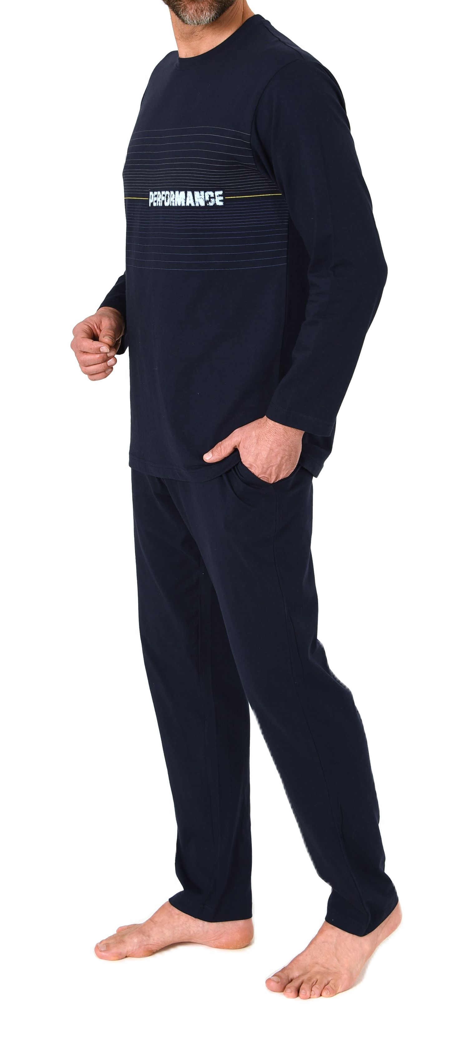 Normann Herren Schlafanzug lang mit Frontprint – Pyjama auch in Übergrößen