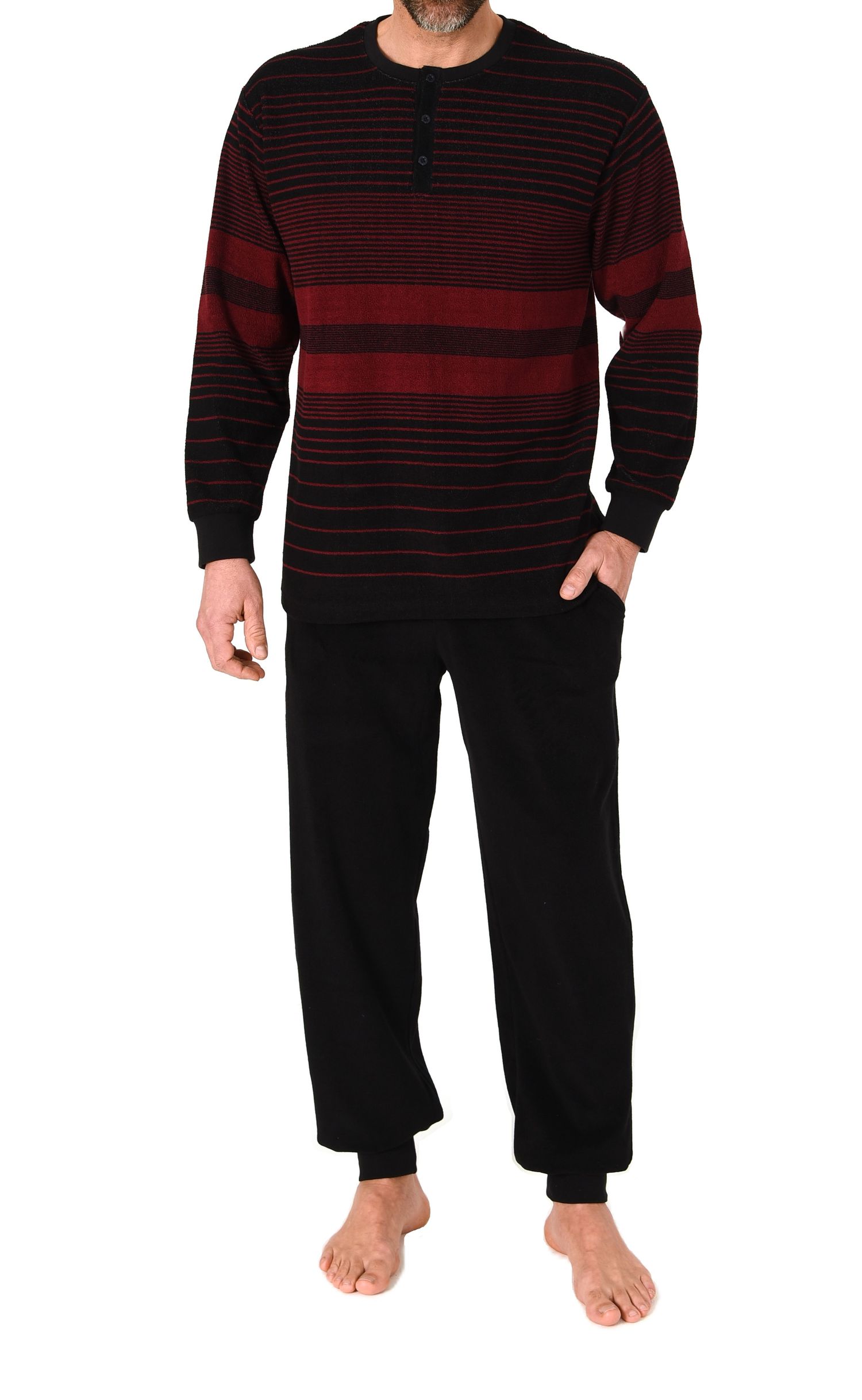Normann Herren Frottee Pyjama mit Bündchen Streifen Look– auch in Übergröße