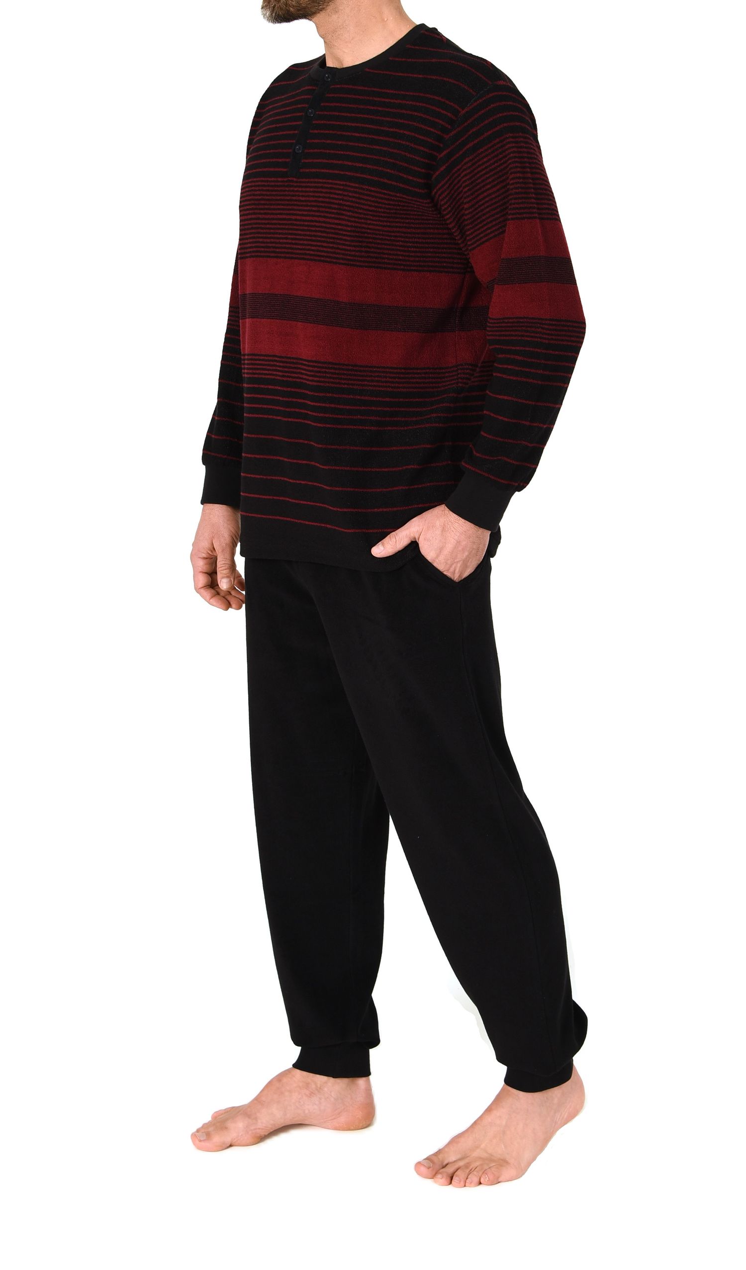 Normann Herren Frottee Pyjama mit Bündchen Streifen Look– auch in Übergröße