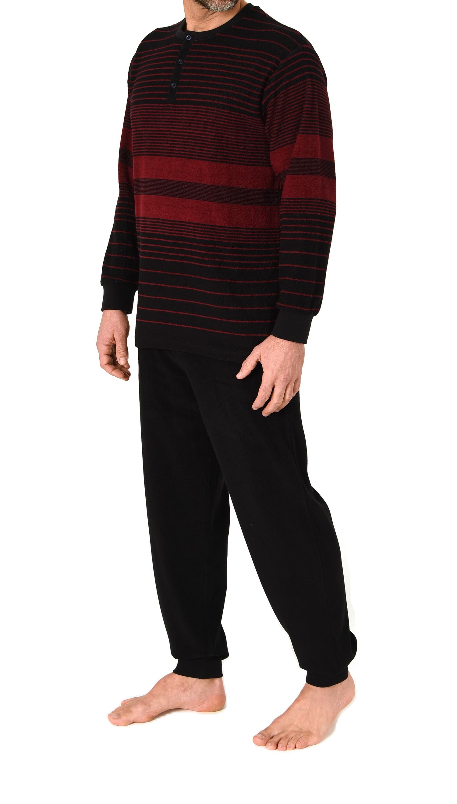 Normann Herren Frottee Pyjama mit Bündchen Streifen Look– auch in Übergröße