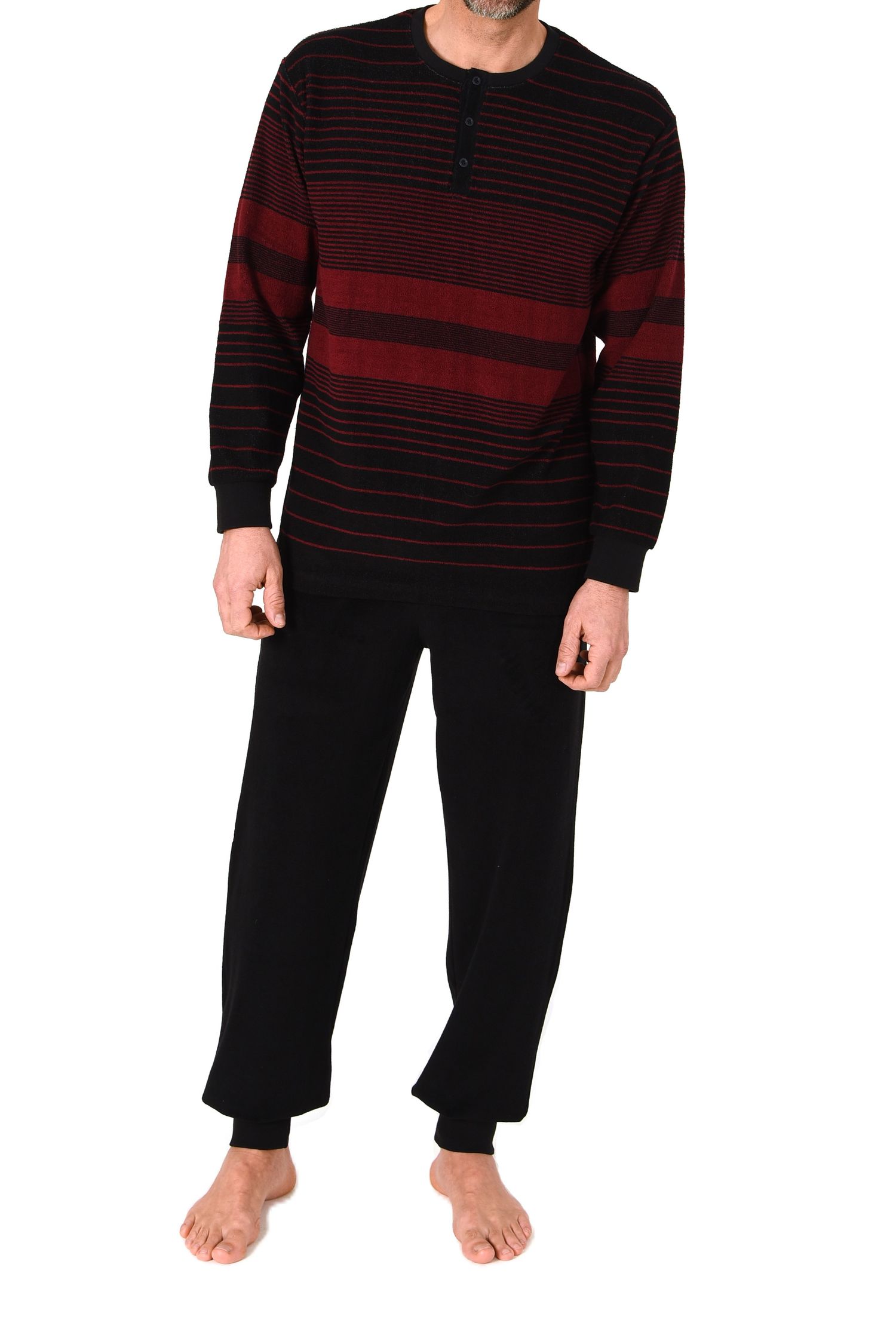 Normann Herren Frottee Pyjama mit Bündchen Streifen Look– auch in Übergröße