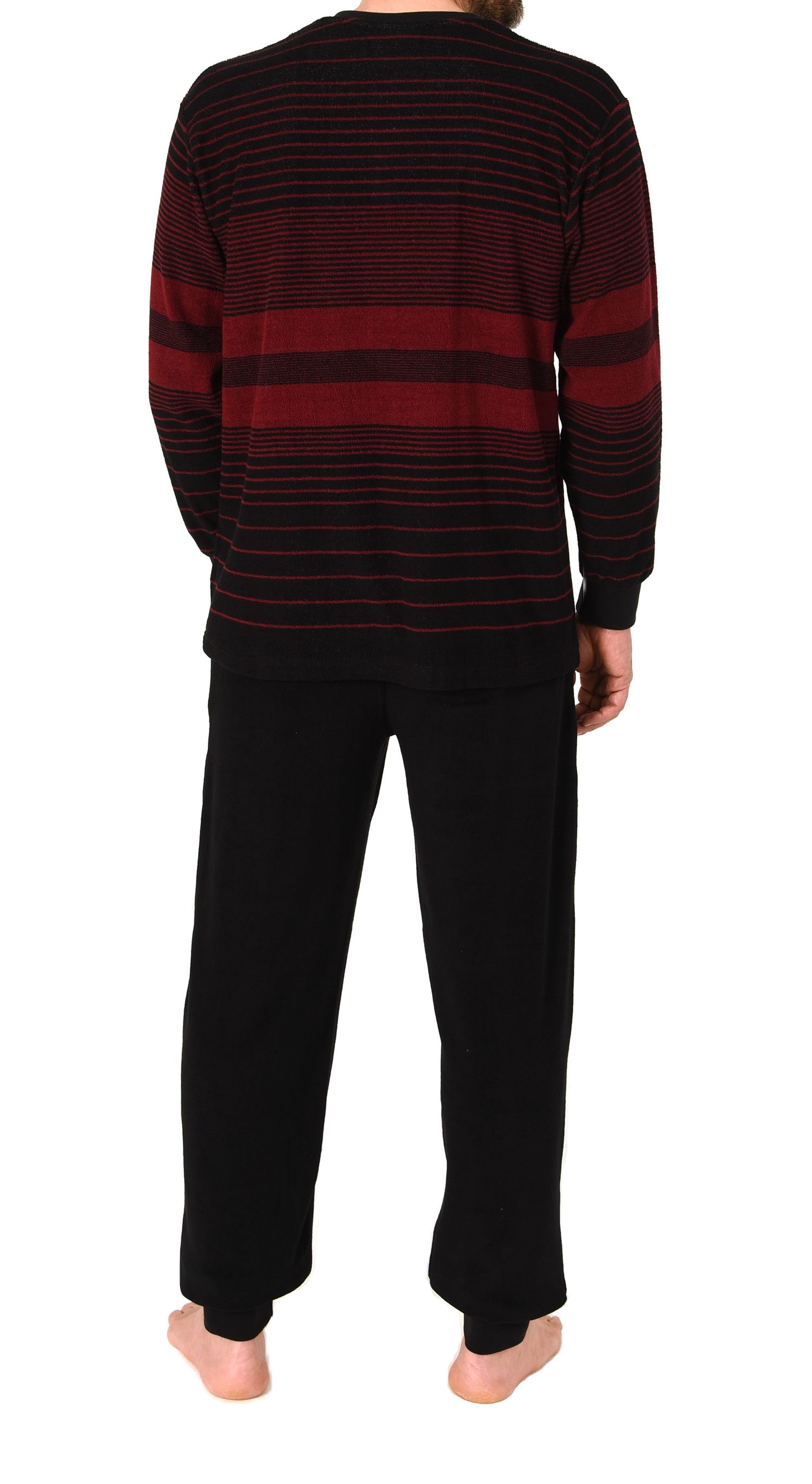 Normann Herren Frottee Pyjama mit Bündchen Streifen Look– auch in Übergröße