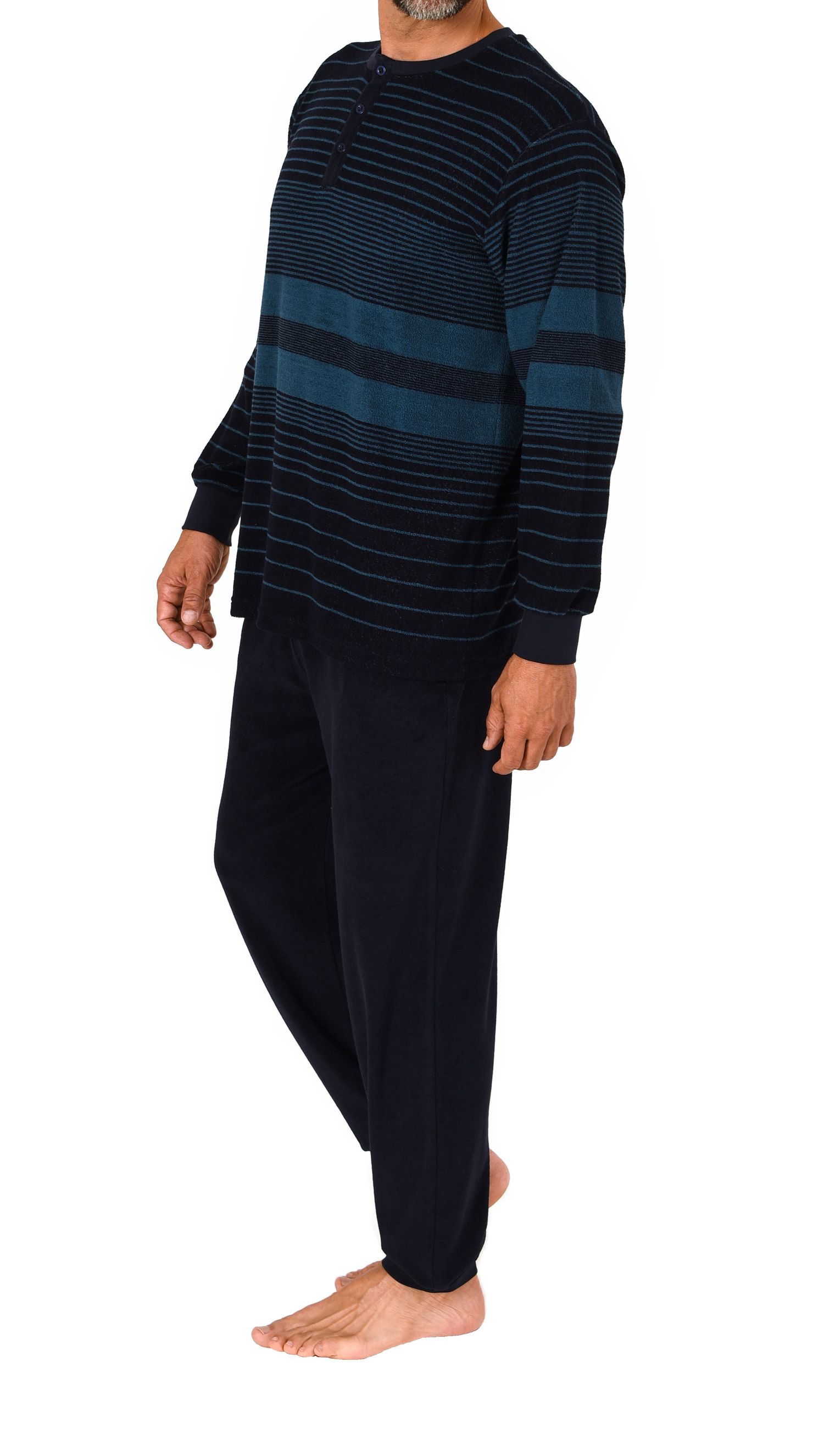 Normann Herren Frottee Pyjama mit Bündchen Streifen Look– auch in Übergröße