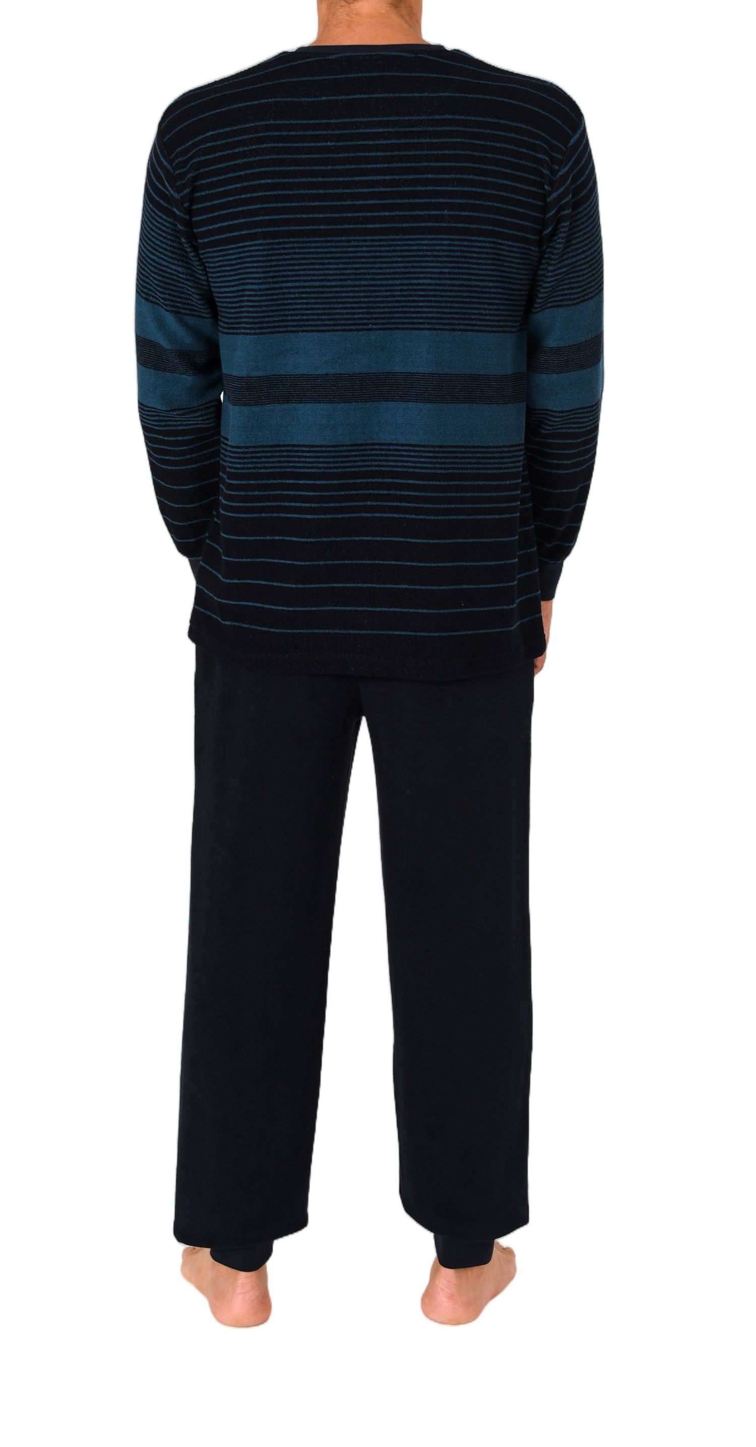Normann Herren Frottee Pyjama mit Bündchen Streifen Look– auch in Übergröße