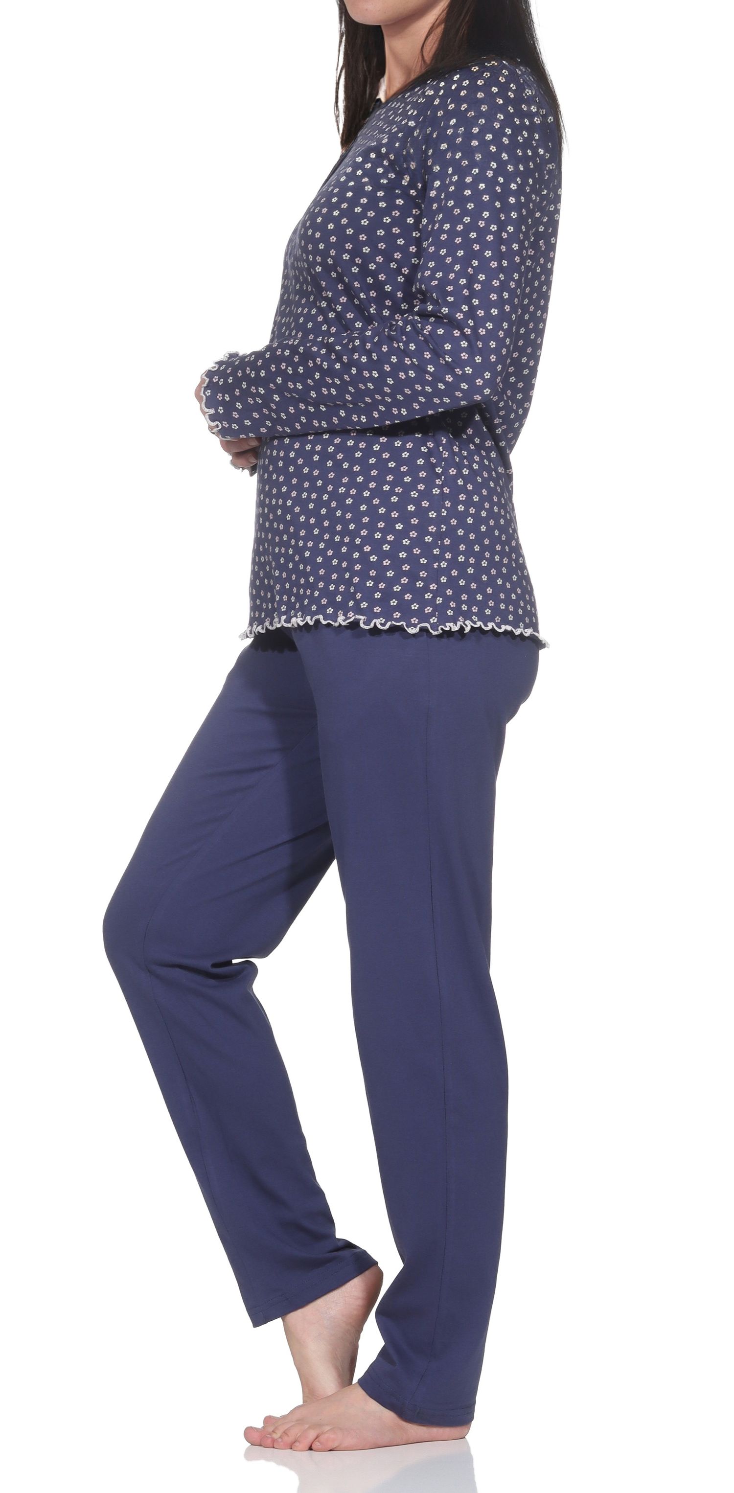 Normann Damen Pyjama lang mit Knopfleiste am Hals in eleganter Optik Normann Damen Pyjama lang mit Knopfleiste am Hals in eleganter Optik