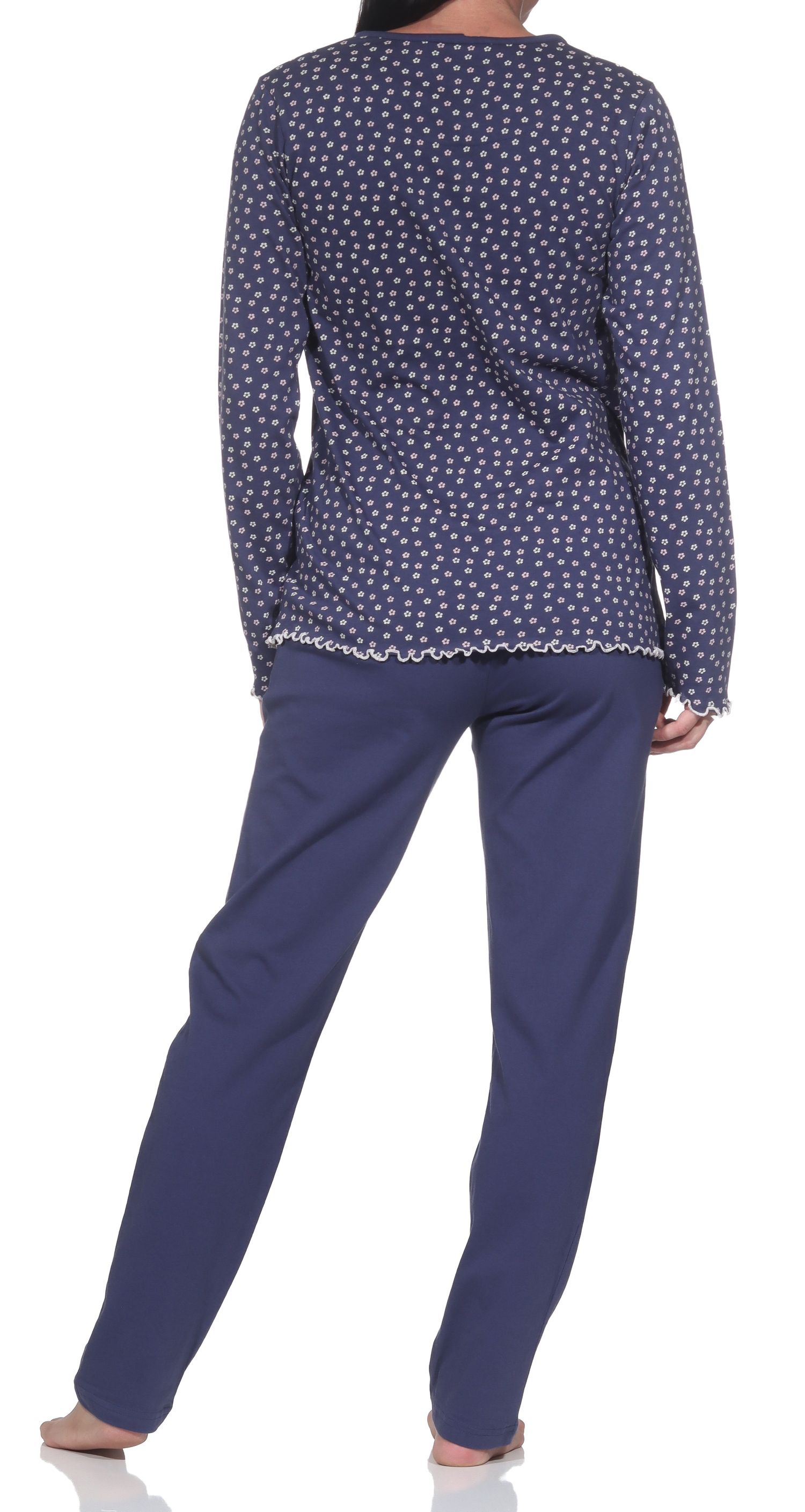 Normann Damen Pyjama lang mit Knopfleiste am Hals in eleganter Optik