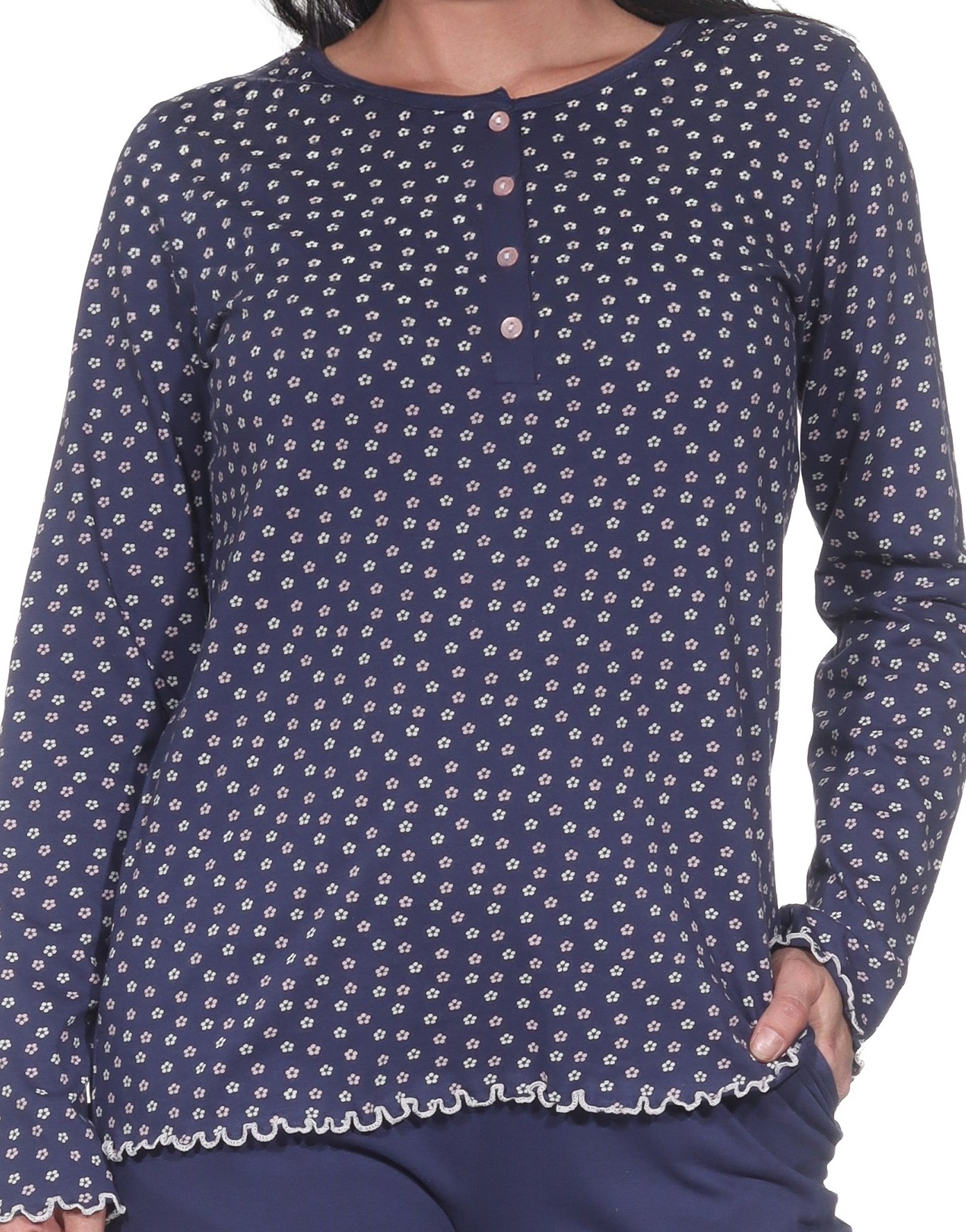 Normann Damen Pyjama lang mit Knopfleiste am Hals in eleganter Optik