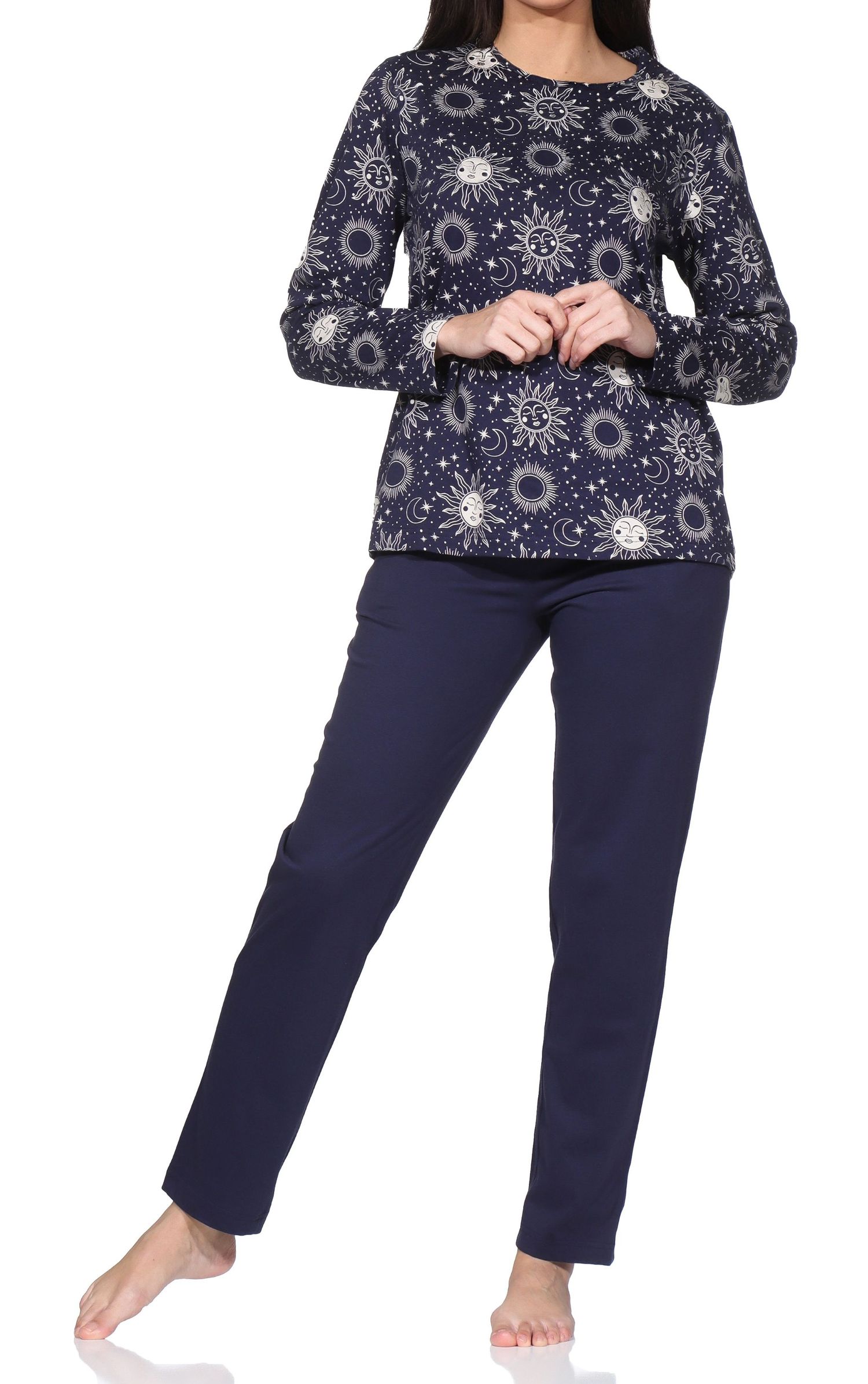 Normann Damen Pyjama lang in Sonne, Mond+Sterne Design - auch in Übergröße Normann Damen Pyjama lang in Sonne, Mond+Sterne Design - auch in Übergröße