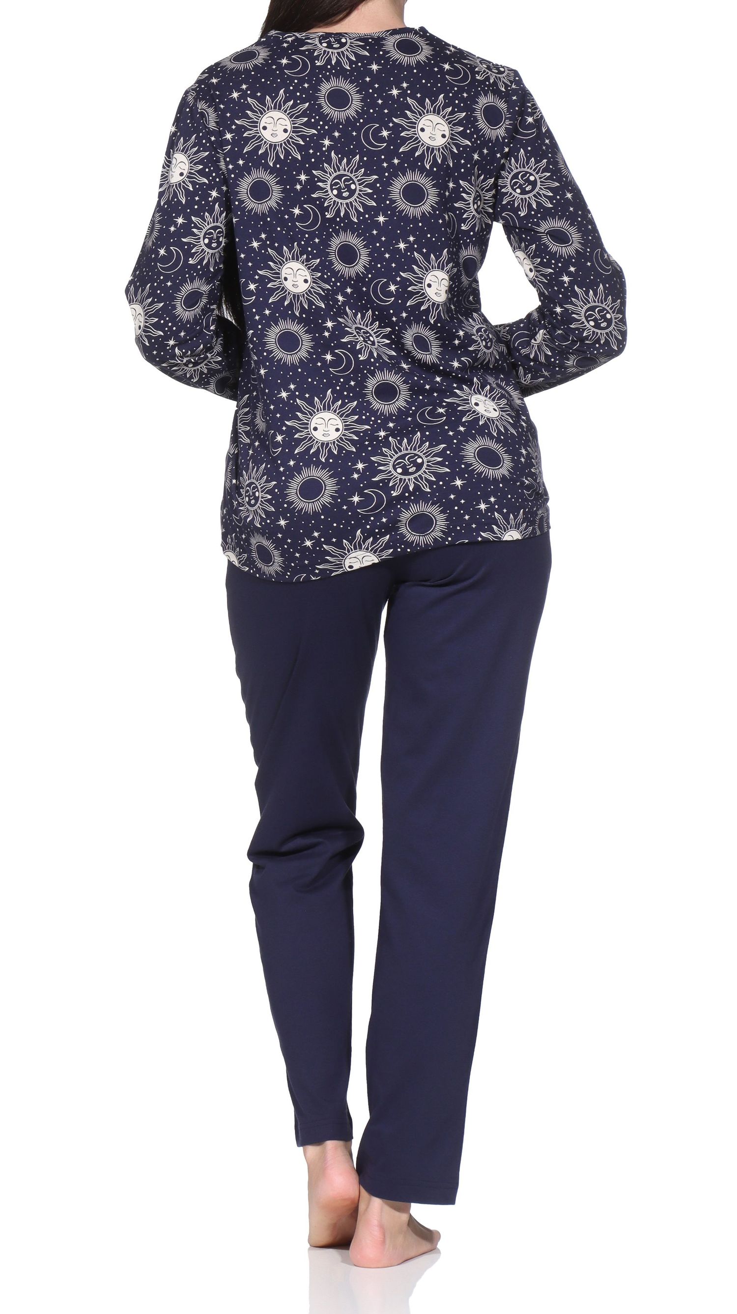 Normann Damen Pyjama lang in Sonne, Mond+Sterne Design - auch in Übergröße Normann Damen Pyjama lang in Sonne, Mond+Sterne Design - auch in Übergröße