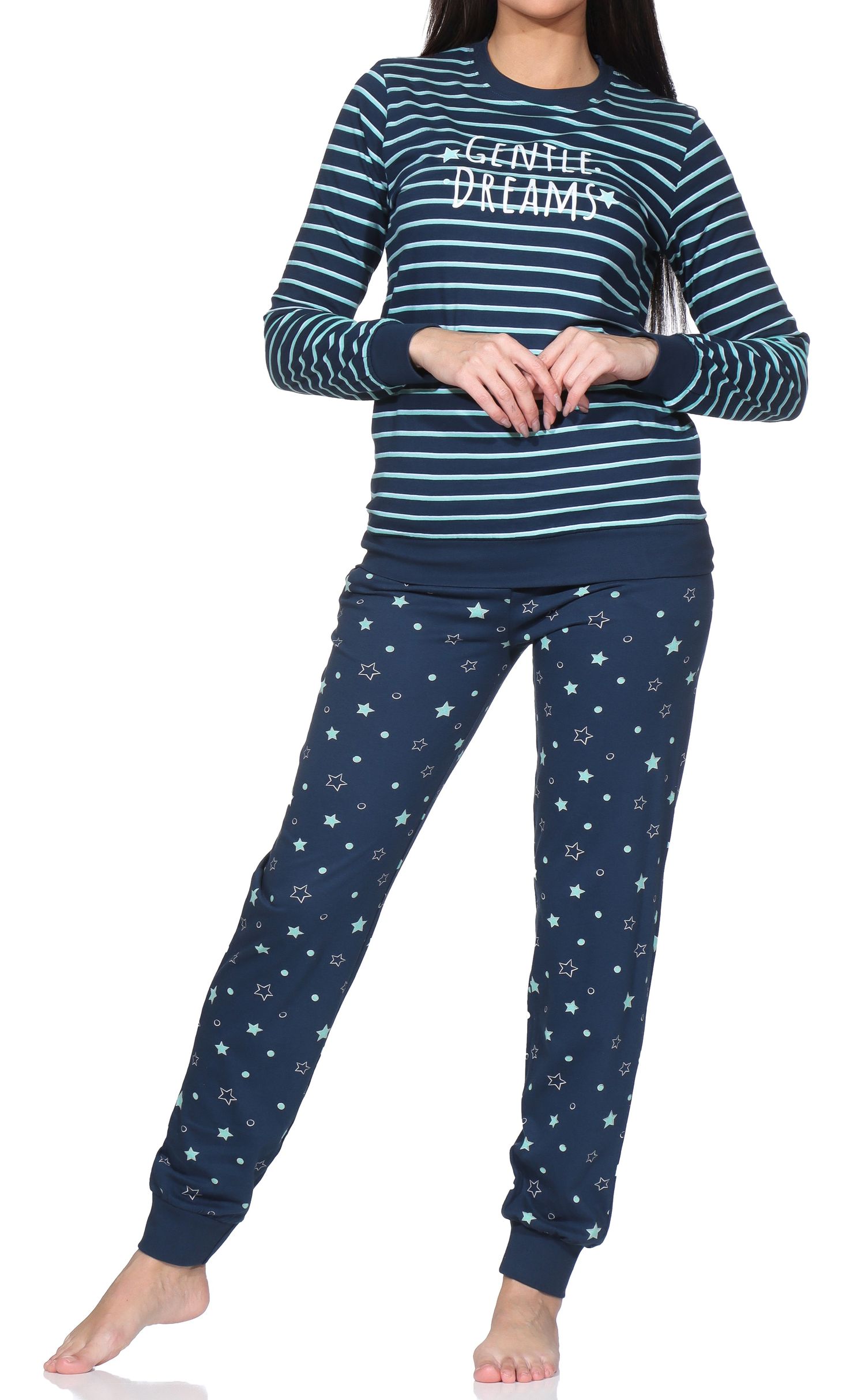 Normann Damen Pyjama lang mit Bündchen im Sterne Design– auch in Übergröße Normann Damen Pyjama lang mit Bündchen im Sterne Design– auch in Übergröße