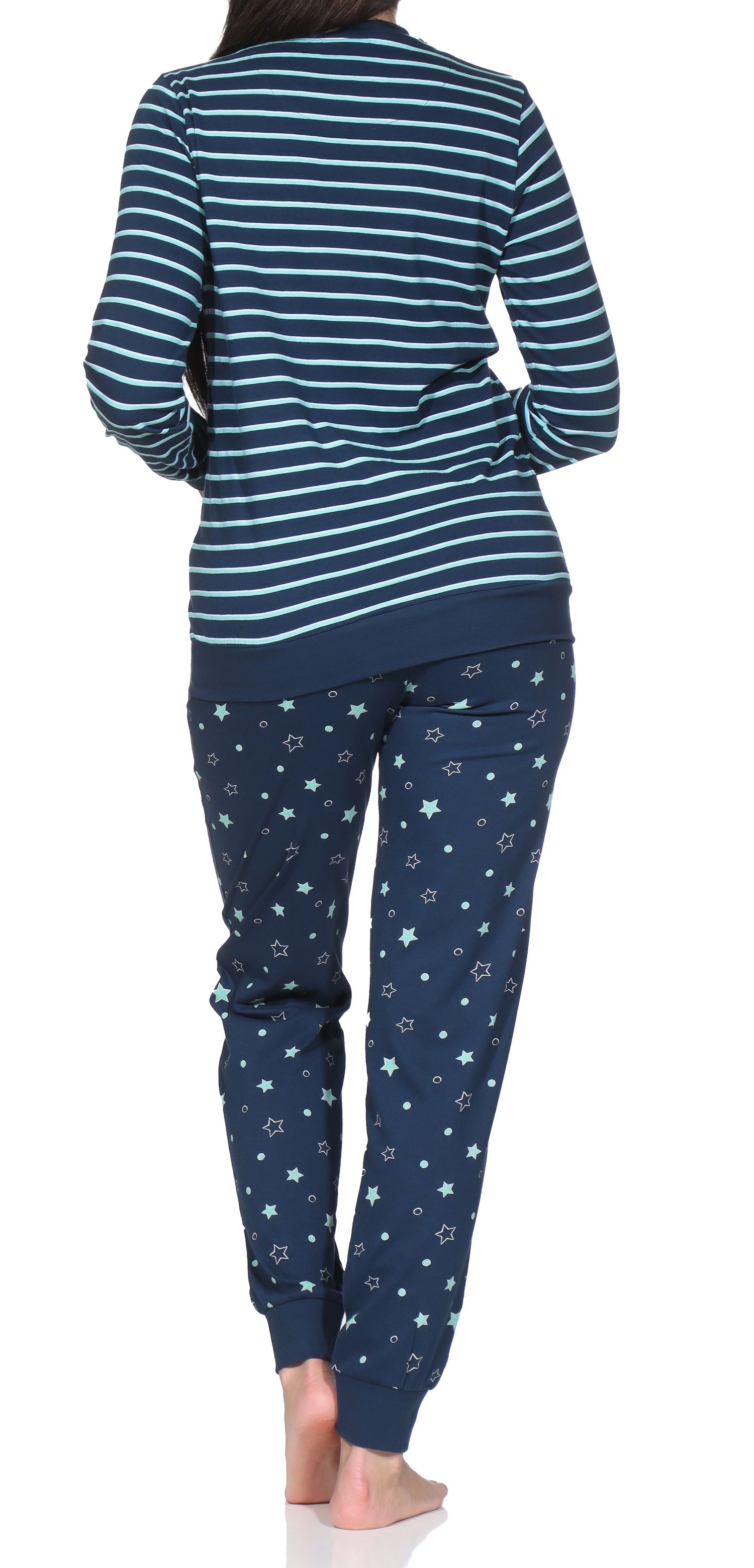 Normann Damen Pyjama lang mit Bündchen im Sterne Design– auch in Übergröße