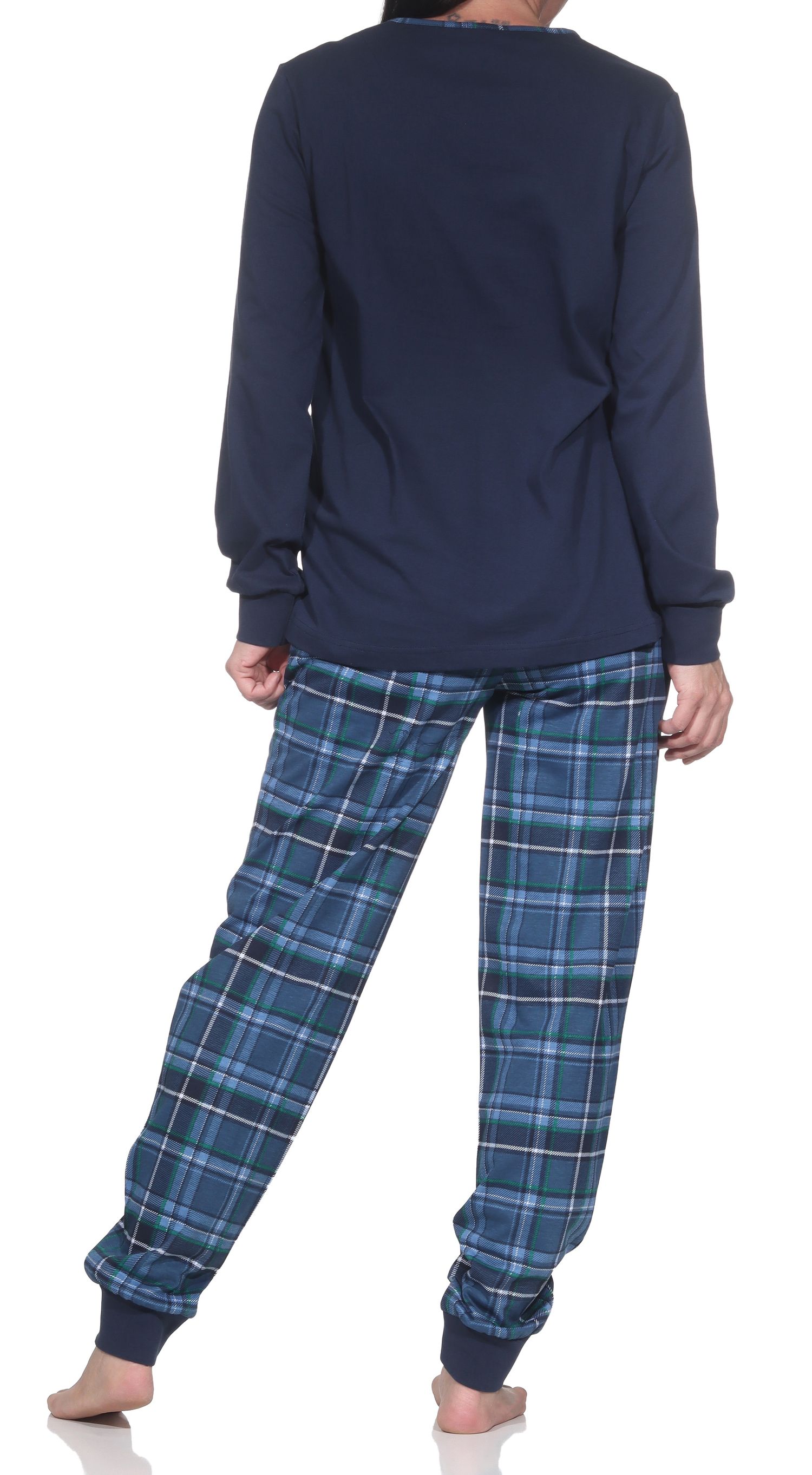 Damen Schlafanzug mit Bündchen und Karohose  - Pyjama auch in Übergrössen