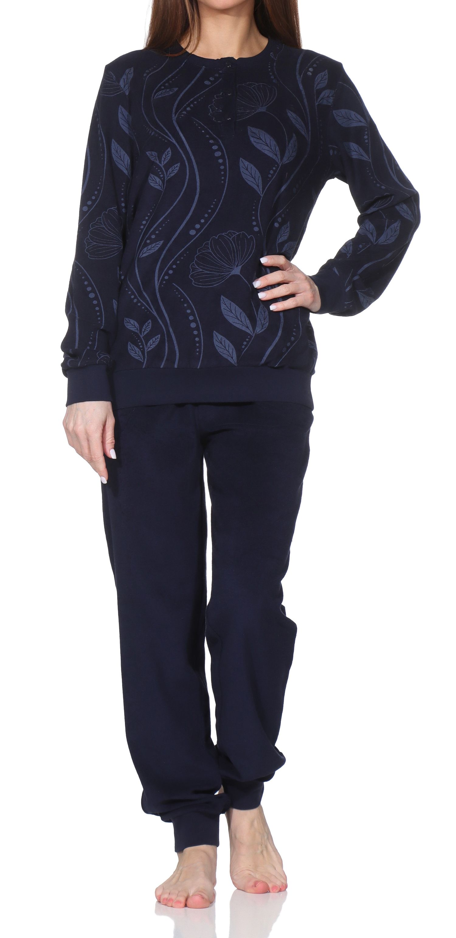 Normann Damen Frottee Pyjama mit Bündchen – edle Optik - auch in Übergröße