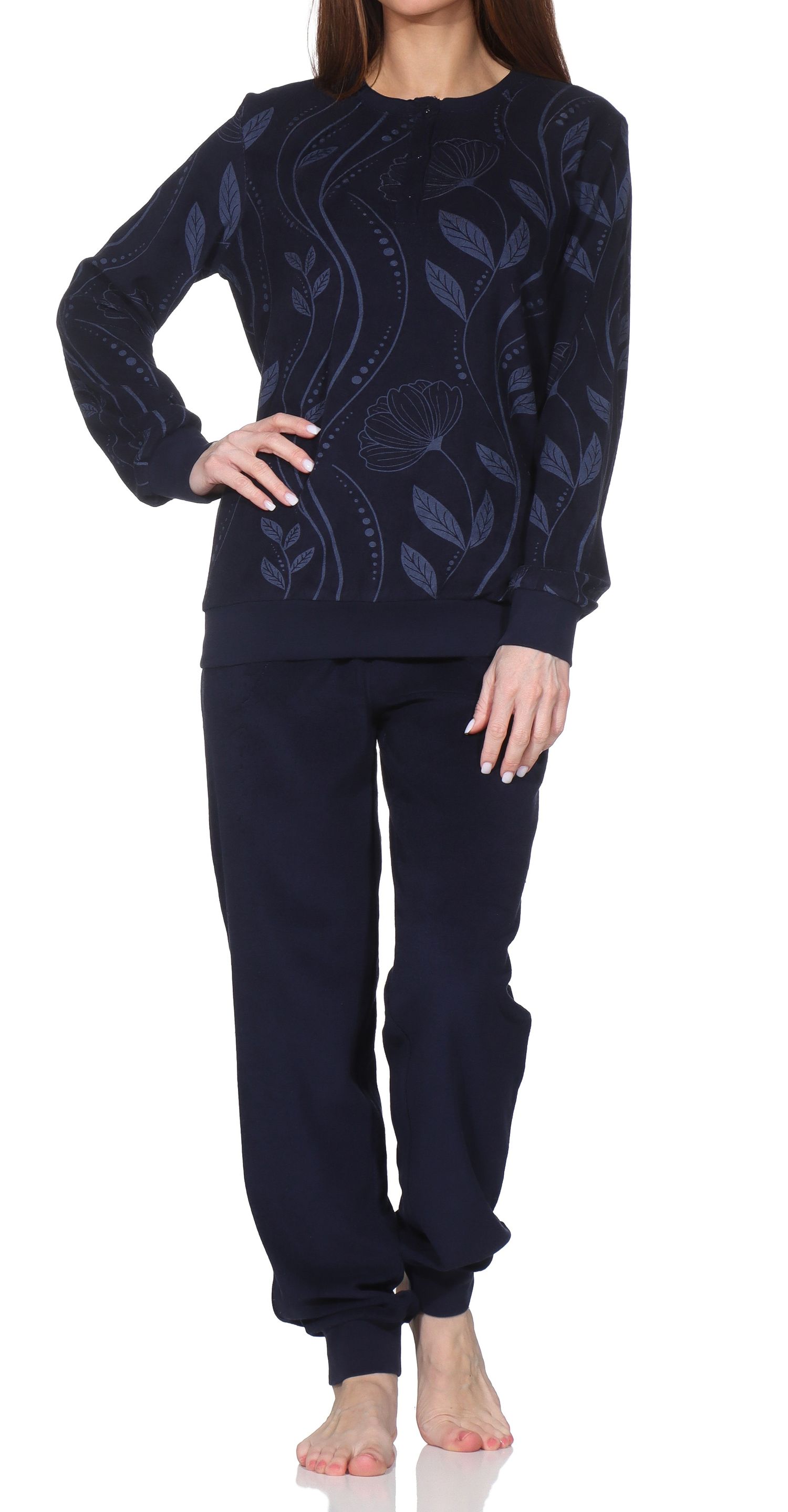 Normann Damen Frottee Pyjama mit Bündchen – edle Optik - auch in Übergröße