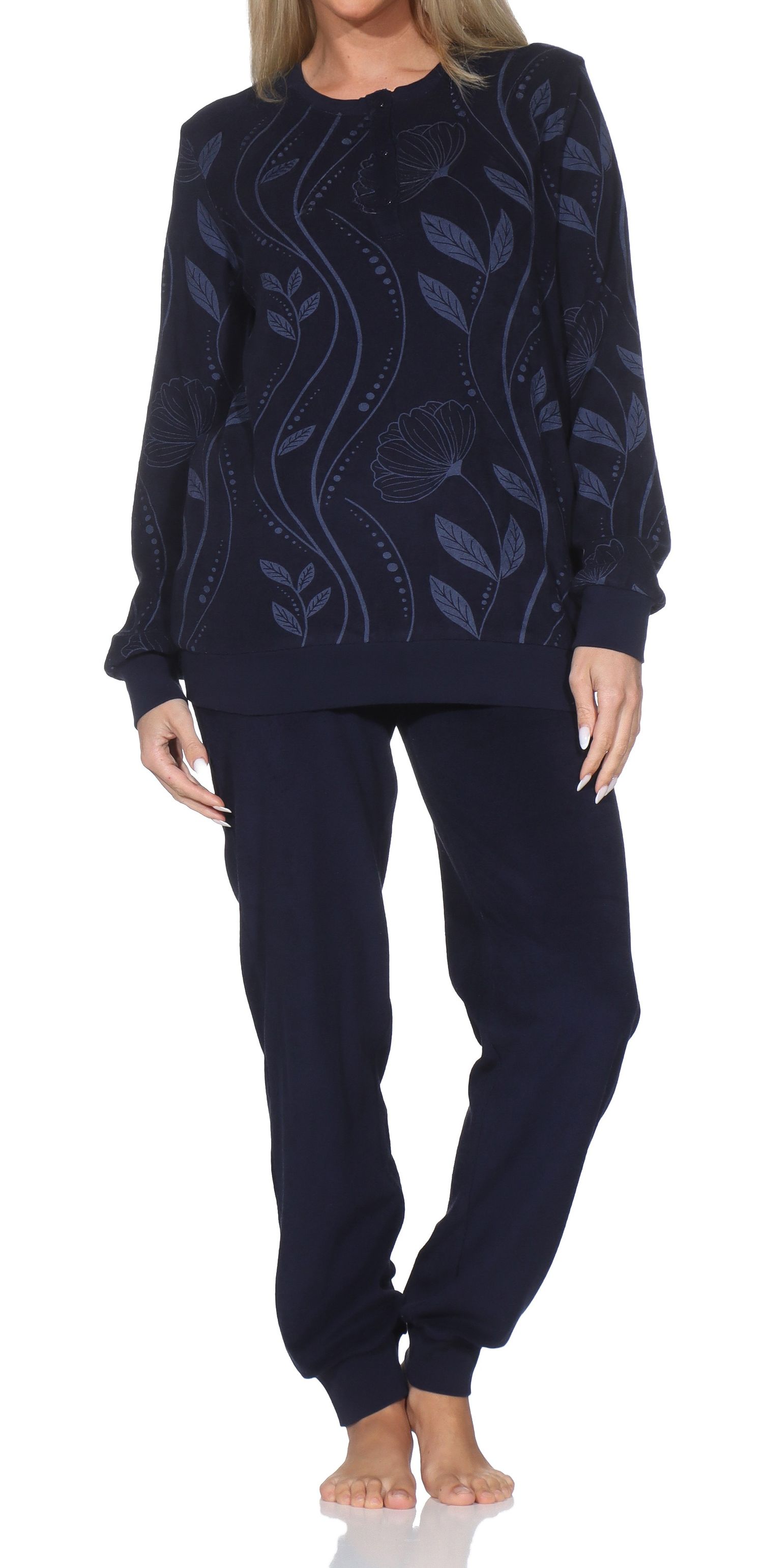 Normann Damen Frottee Pyjama mit Bündchen – edle Optik - auch in Übergröße