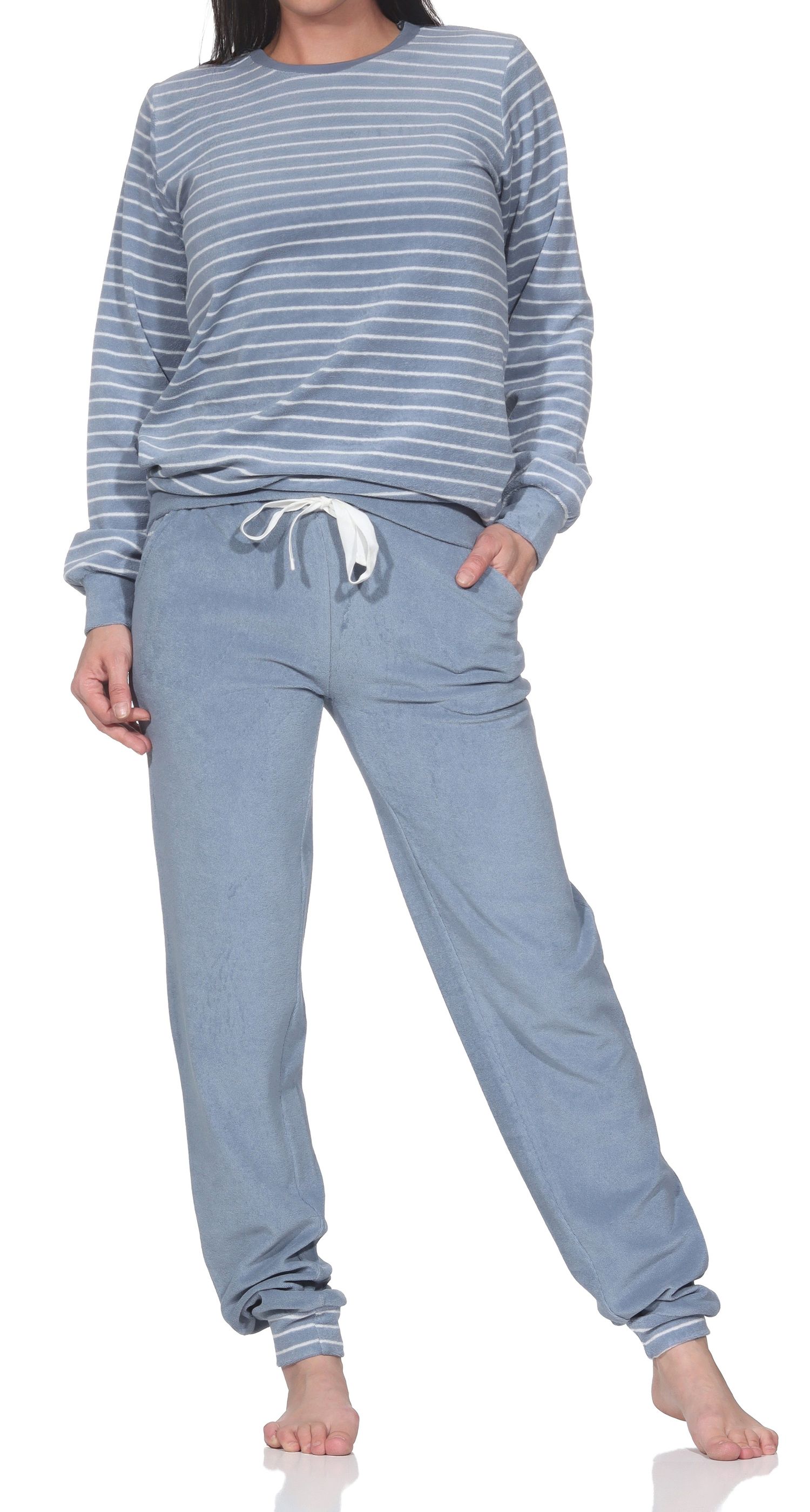 Normann Damen Frottee Pyjama mit Bündchen Streifenoptik – auch in Übergröße Normann Damen Frottee Pyjama mit Bündchen Streifenoptik – auch in Übergröße