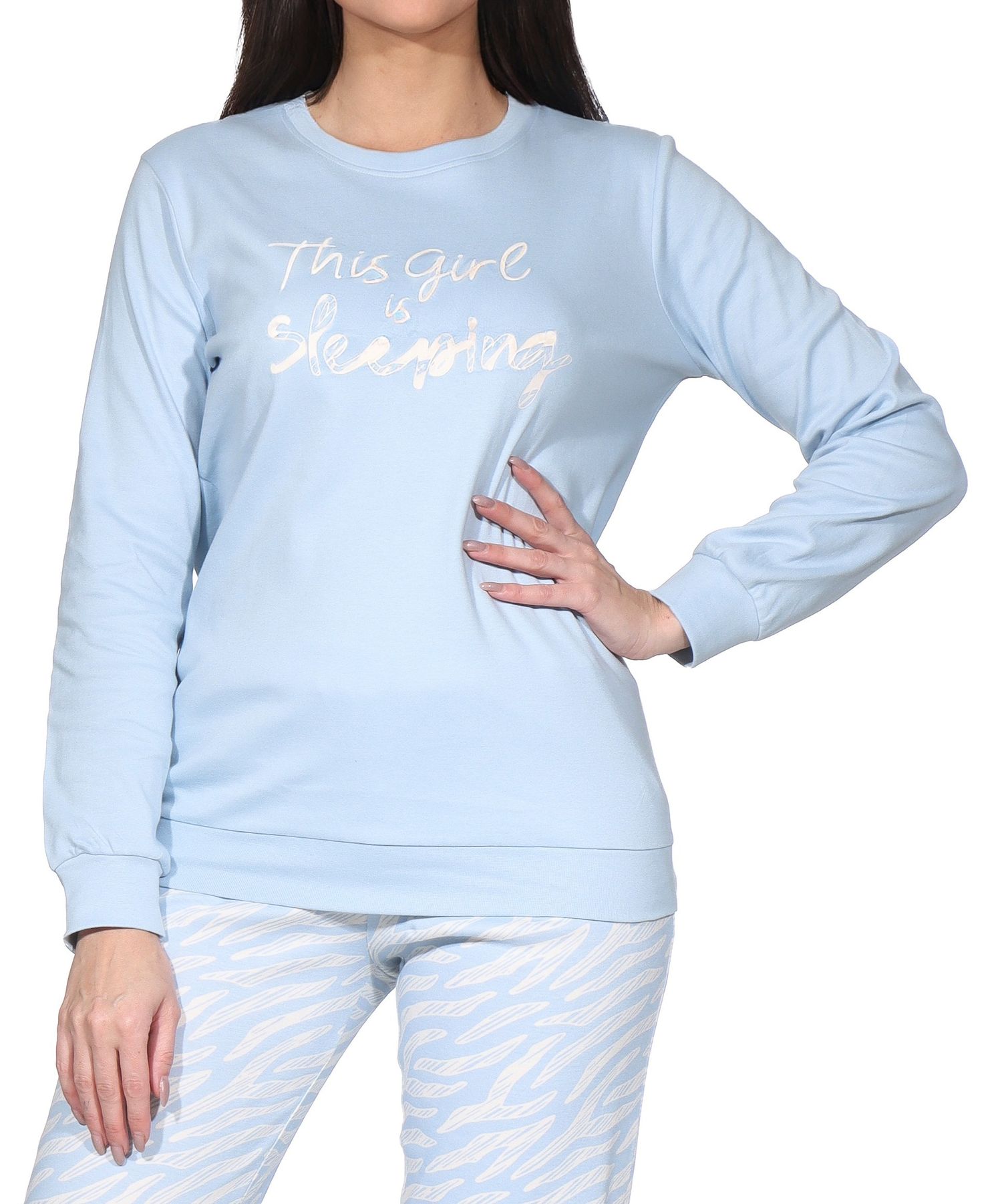 Damen Pyjama lang mit Bündchen in Kuschel Interlock Qualität in edler Optik