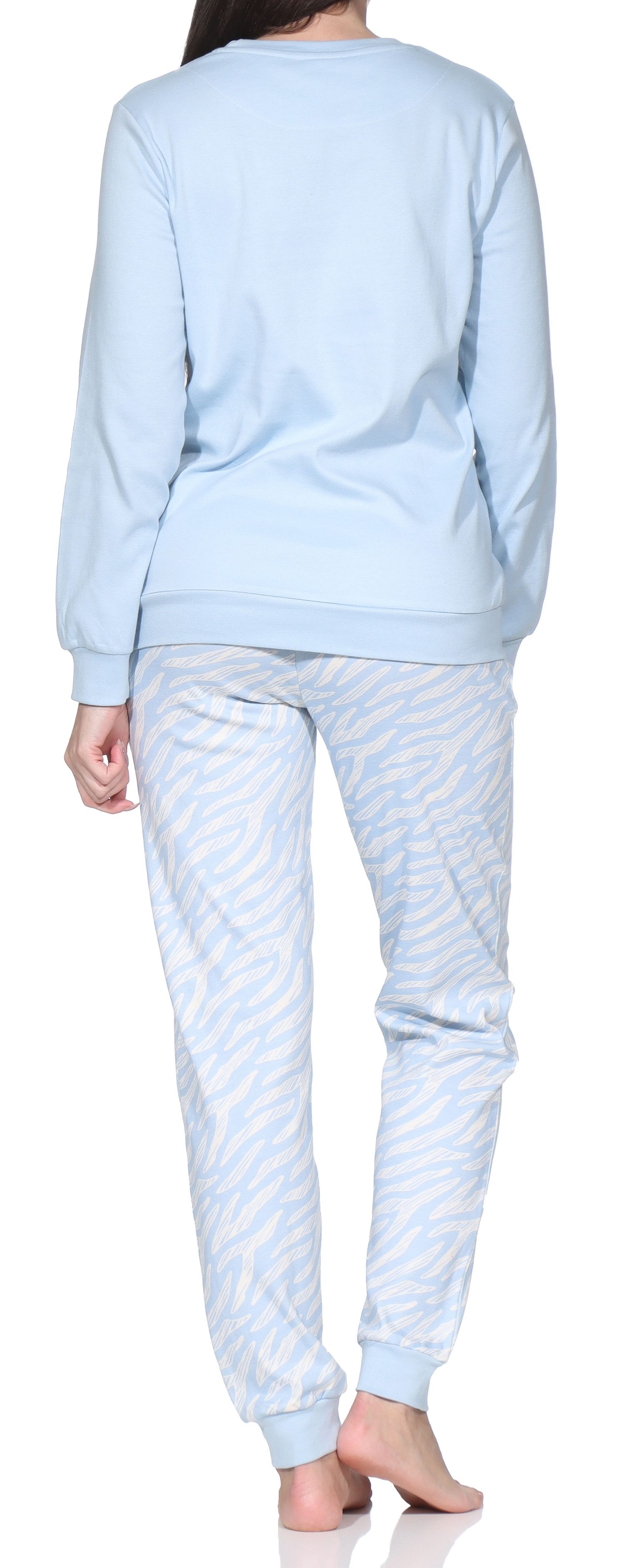 Damen Pyjama lang mit Bündchen in Kuschel Interlock Qualität in edler Optik