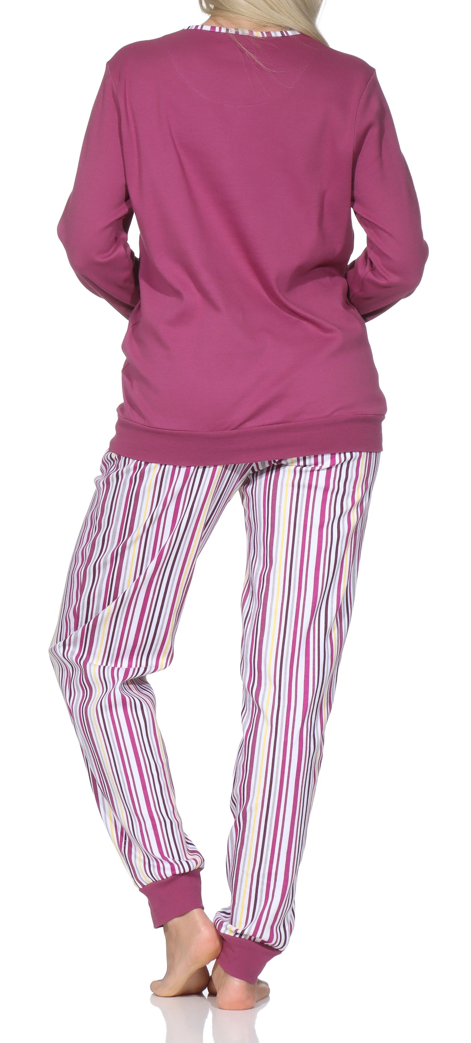 Damen langarm Pyjama in Kuschel Interlock mit Bündchen – auch in Übergröße