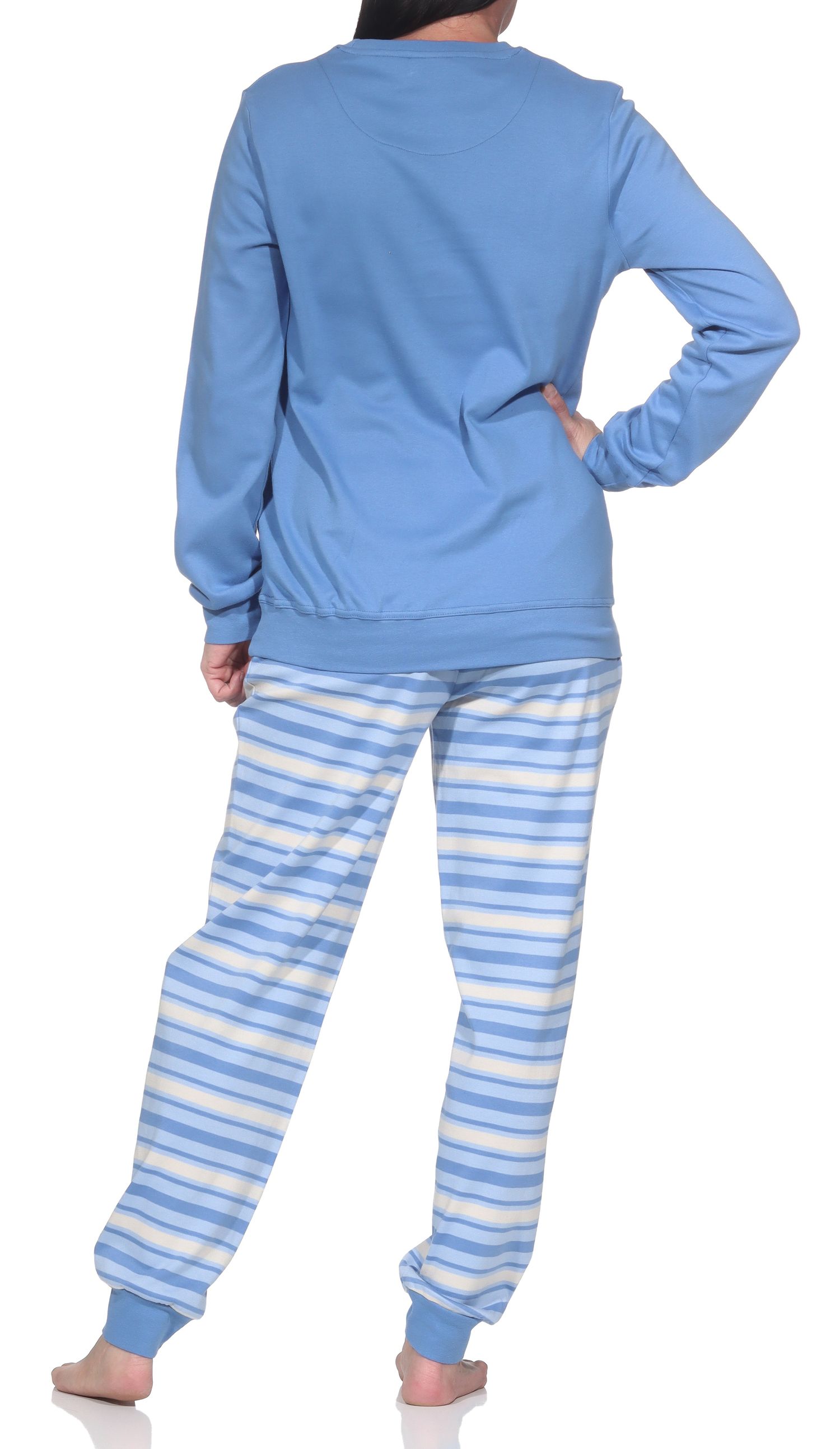 Normann Damen Pyjama mit Bündchen - Kuschelinterlock – mit Teddybär Motiv