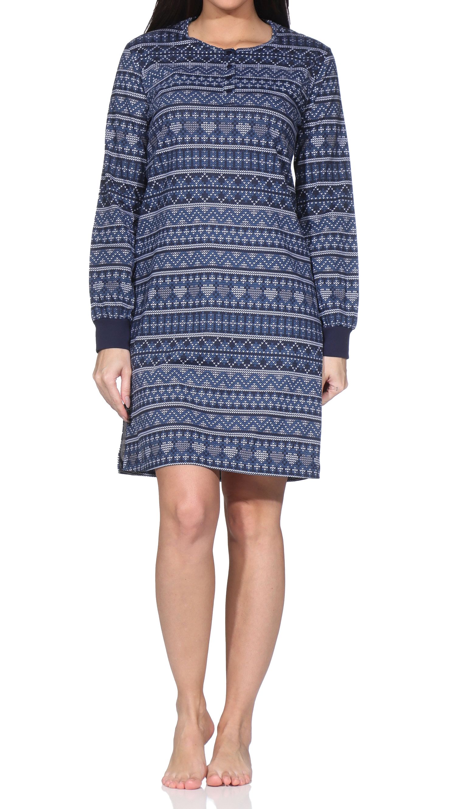 Normann Damen langarm Nachthemd mit Bündchen Ethnolook – auch in Übergröße Normann Damen langarm Nachthemd mit Bündchen Ethnolook – auch in Übergröße