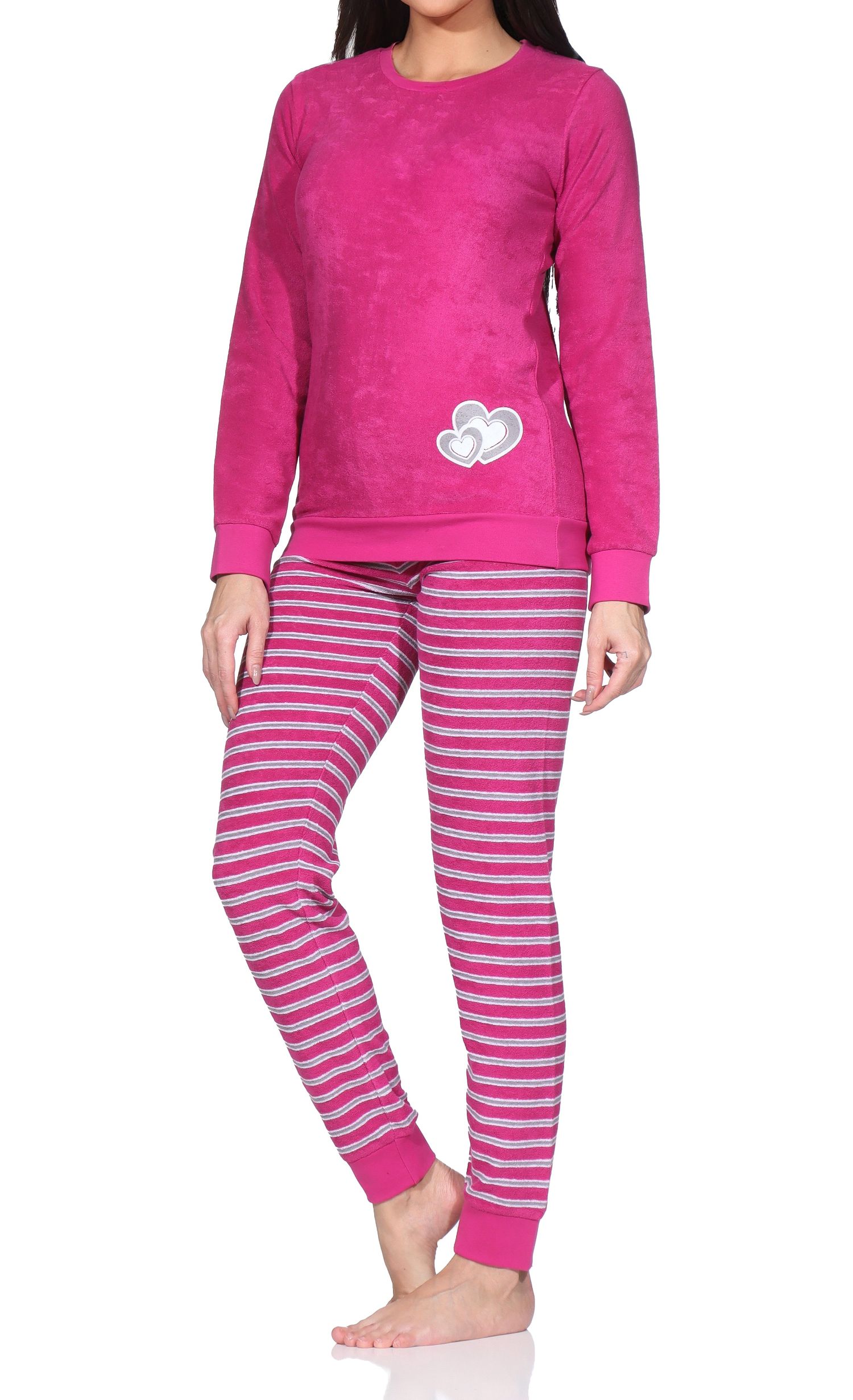 Normann Damen Frottee Pyjama mit Bündchen + Herzmotiv - auch in Übergröße Normann Damen Frottee Pyjama mit Bündchen + Herzmotiv - auch in Übergröße
