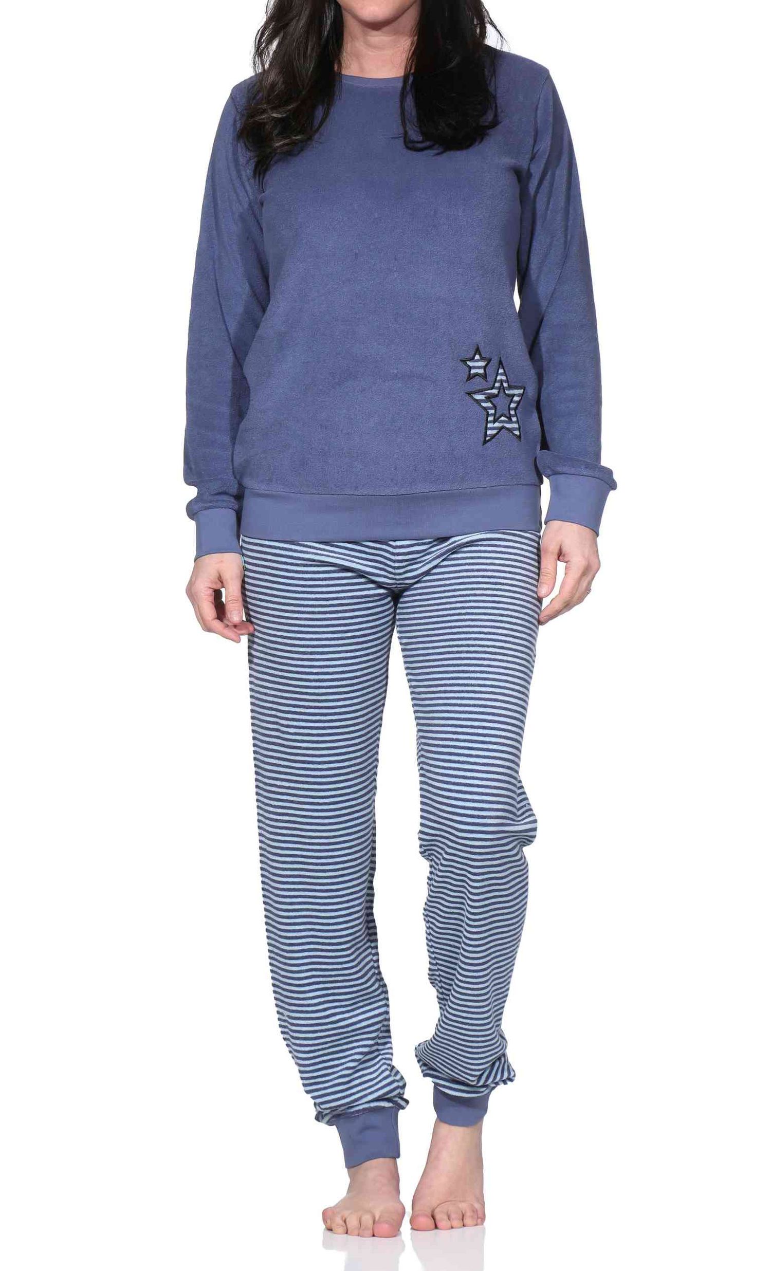 Normann Damen Frottee Schlafanzug langarm, Sterne, Bündchen, auch Übergröße Normann Damen Frottee Schlafanzug langarm, Sterne, Bündchen, auch Übergröße