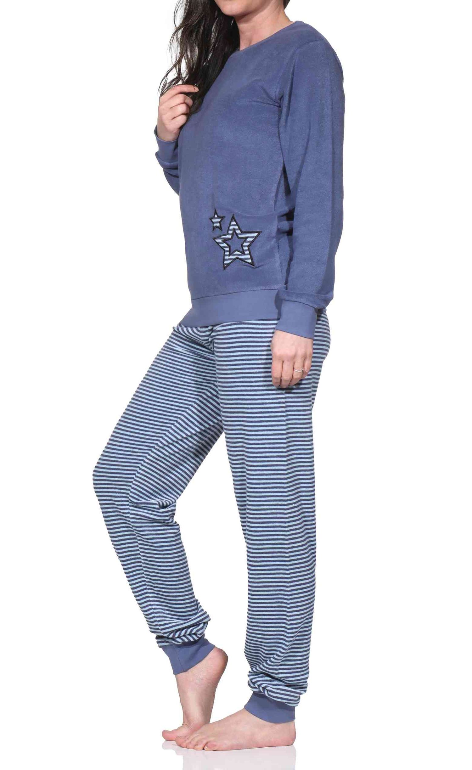 Normann Damen Frottee Schlafanzug langarm, Sterne, Bündchen, auch Übergröße Normann Damen Frottee Schlafanzug langarm, Sterne, Bündchen, auch Übergröße