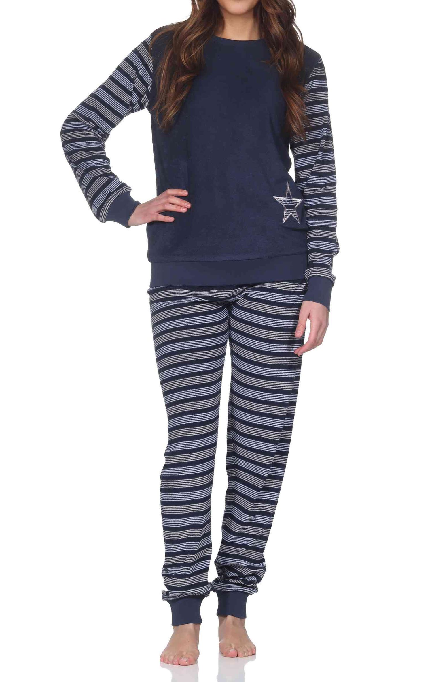 Normann Damen Frottee Pyjama langarm, Sterne, Bündchen, auch Übergröße Normann Damen Frottee Pyjama langarm, Sterne, Bündchen, auch Übergröße
