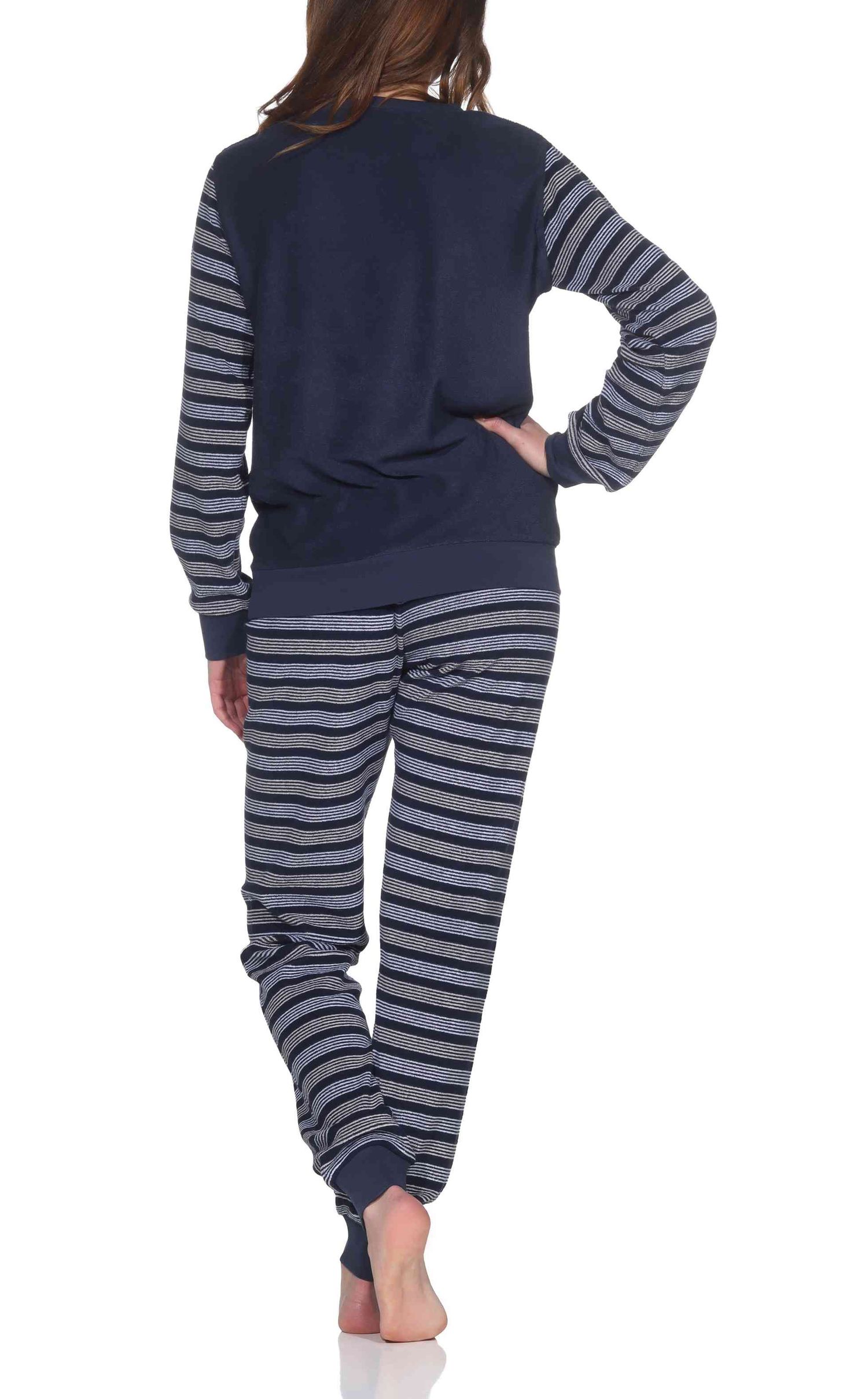Normann Damen Frottee Schlafanzug Pyjama in Streifenoptik - auch in Übergröße Normann Damen Frottee Pyjama langarm, Sterne, Bündchen, auch Übergröße