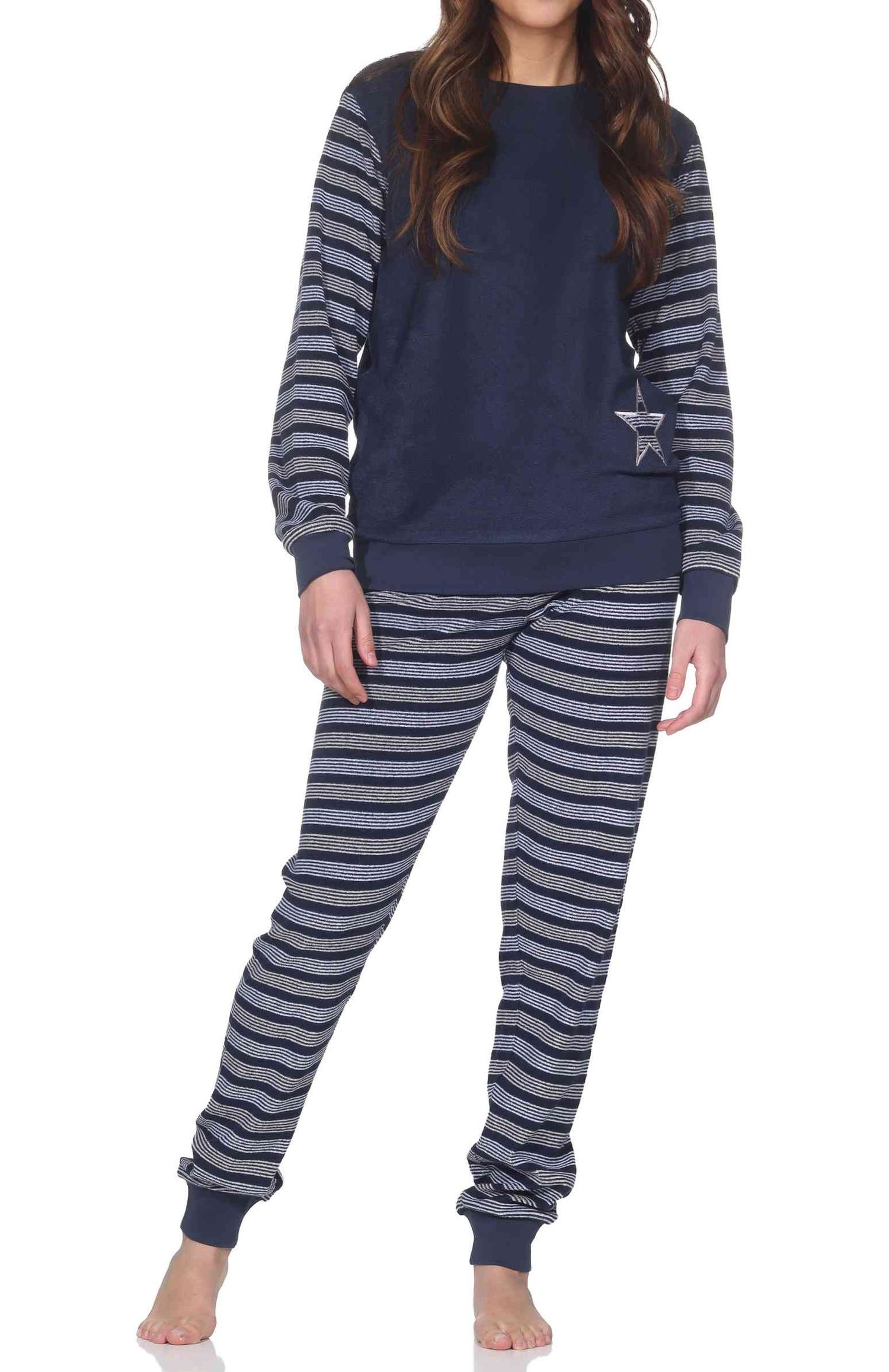 Normann Damen Frottee Pyjama langarm, Sterne, Bündchen, auch Übergröße
