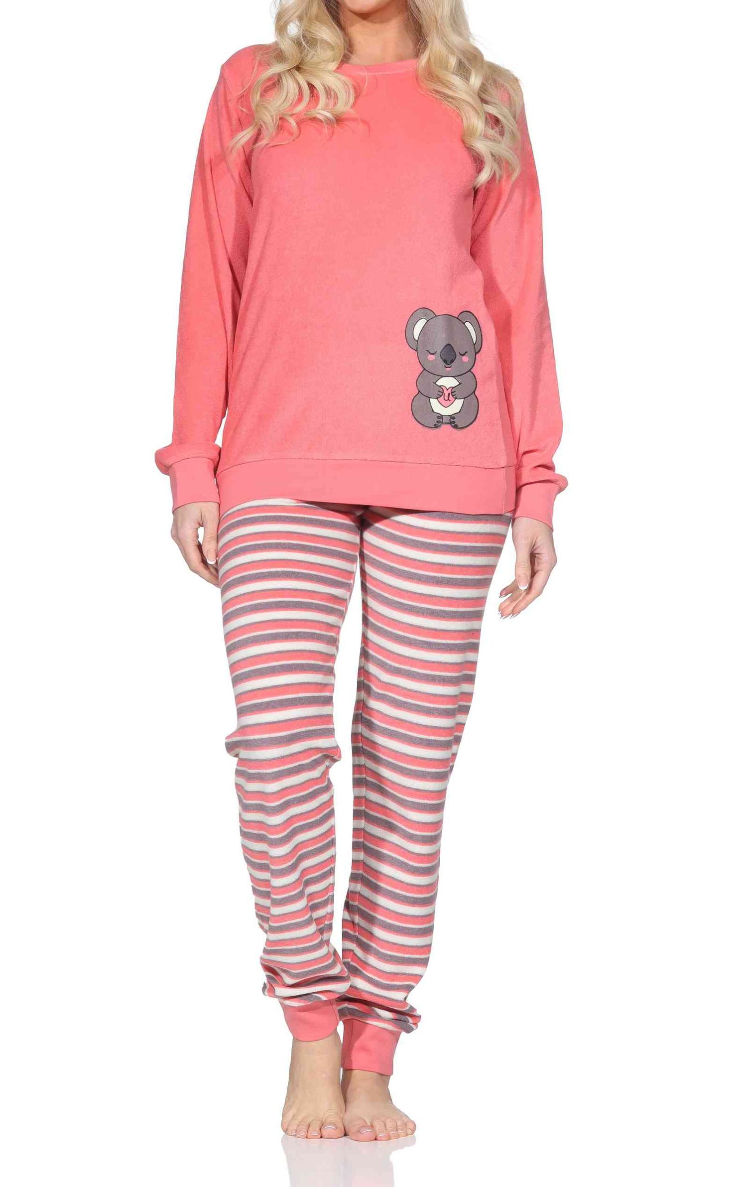 Normann Damen Frottee Pyjama langarm, Tiermotiv, Bündchen, auch Übergröße Normann Damen Frottee Pyjama langarm, Tiermotiv, Bündchen, auch Übergröße