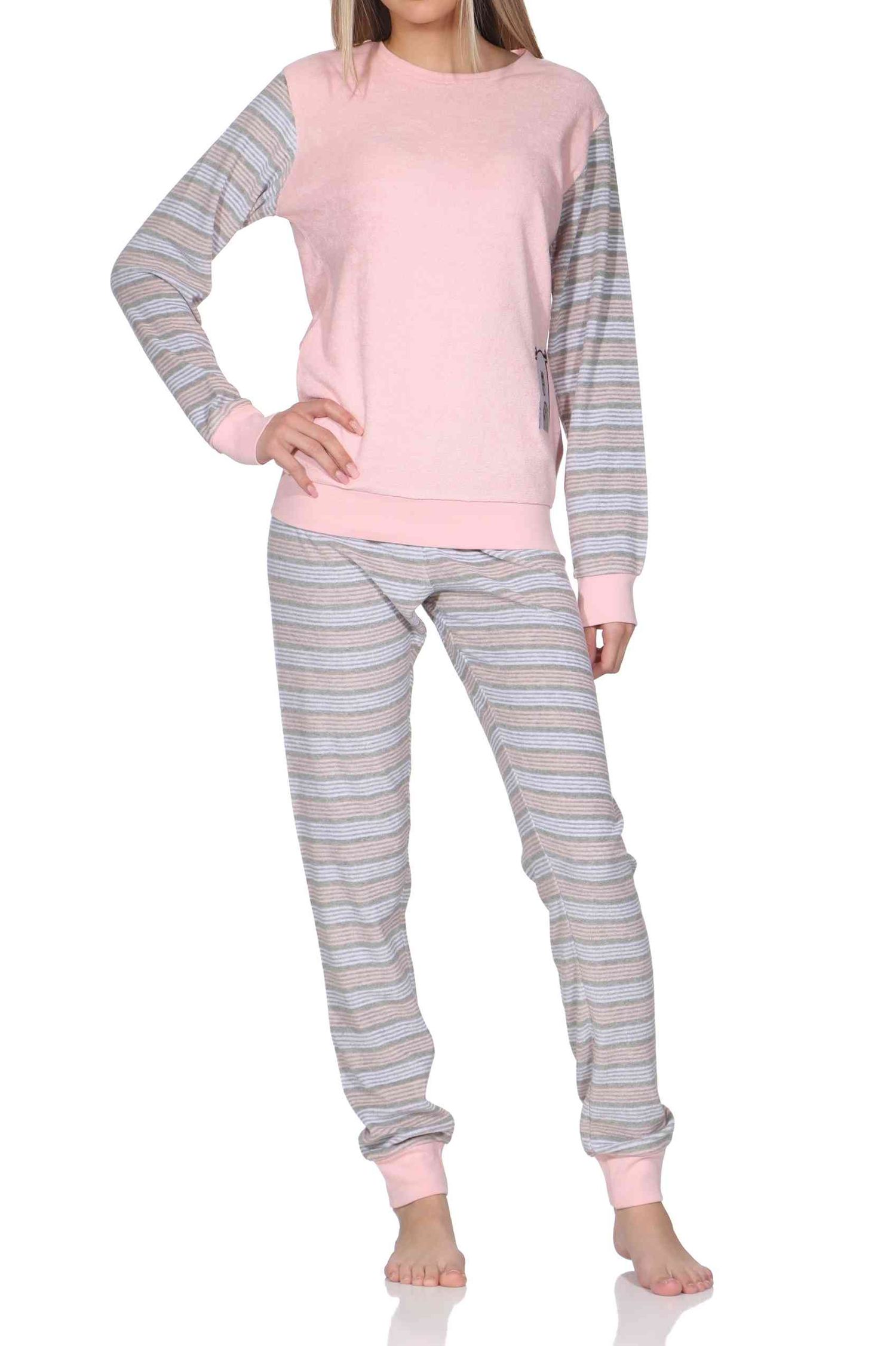 Normann Damen Frottee Pyjama langarm, Tiermotiv, Bündchen, auch Übergröße Normann Damen Frottee Pyjama langarm, Tiermotiv, Bündchen, auch Übergröße
