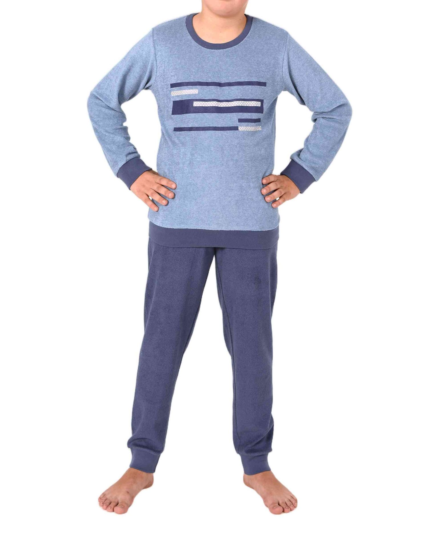 Normann Jungen Frottee Pyjama Schlafanzug mit Bündchen und Frontprint
